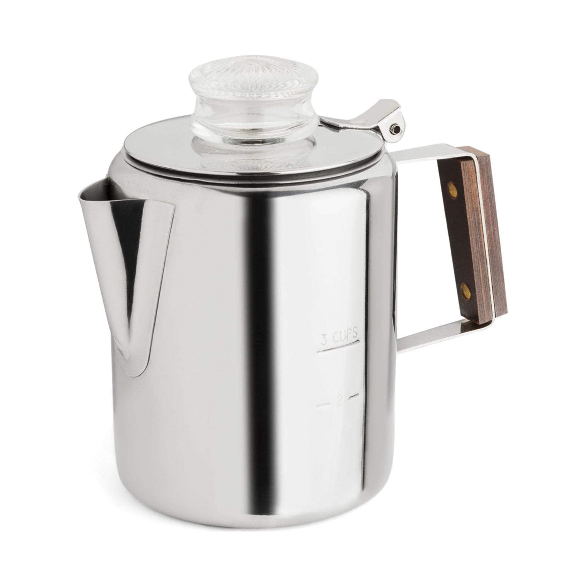 Classic Silver Stainless Steel Stovetop Coffee Percolator, 2-3 Cup