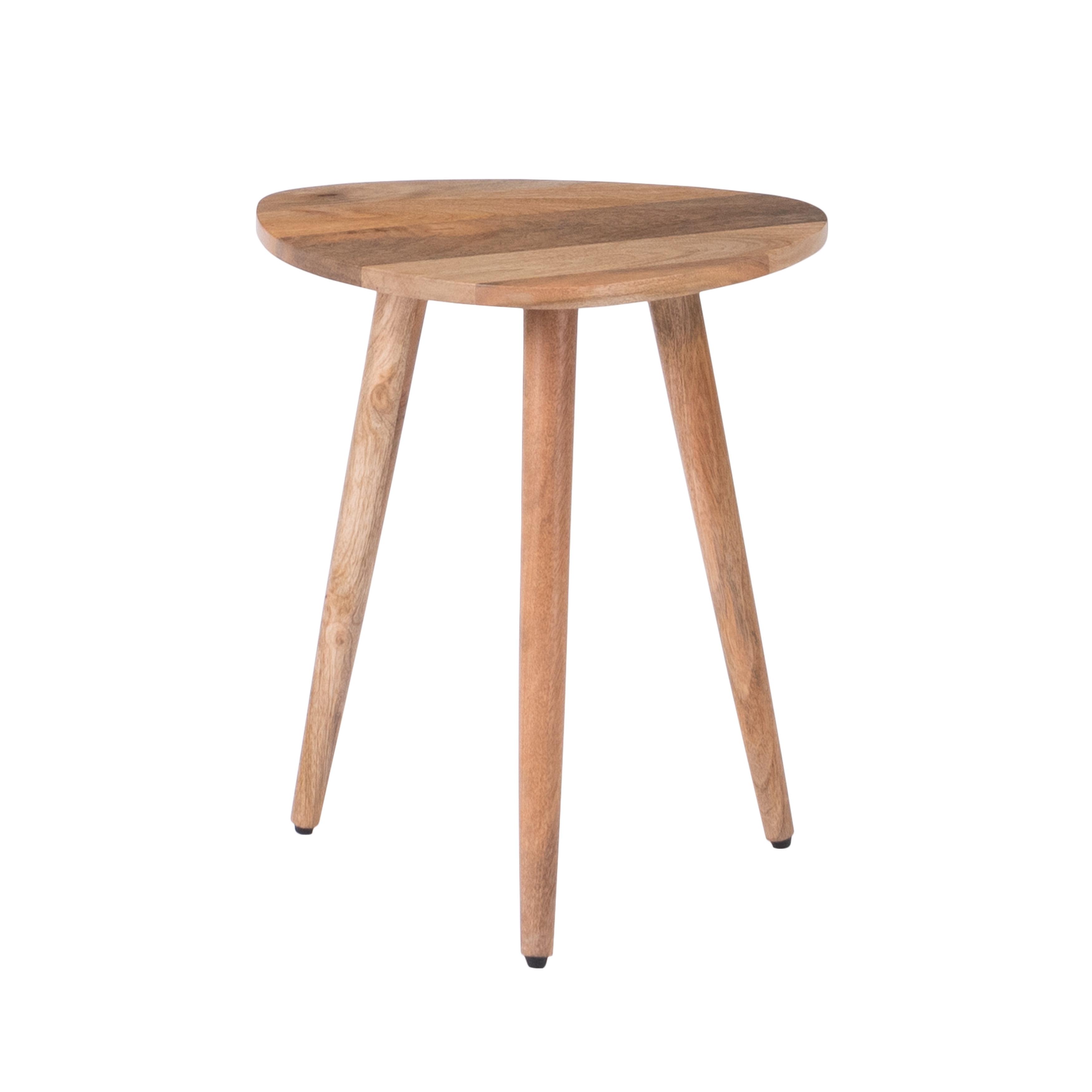 Natural Mango Wood Triangle End Table with Tapered Legs