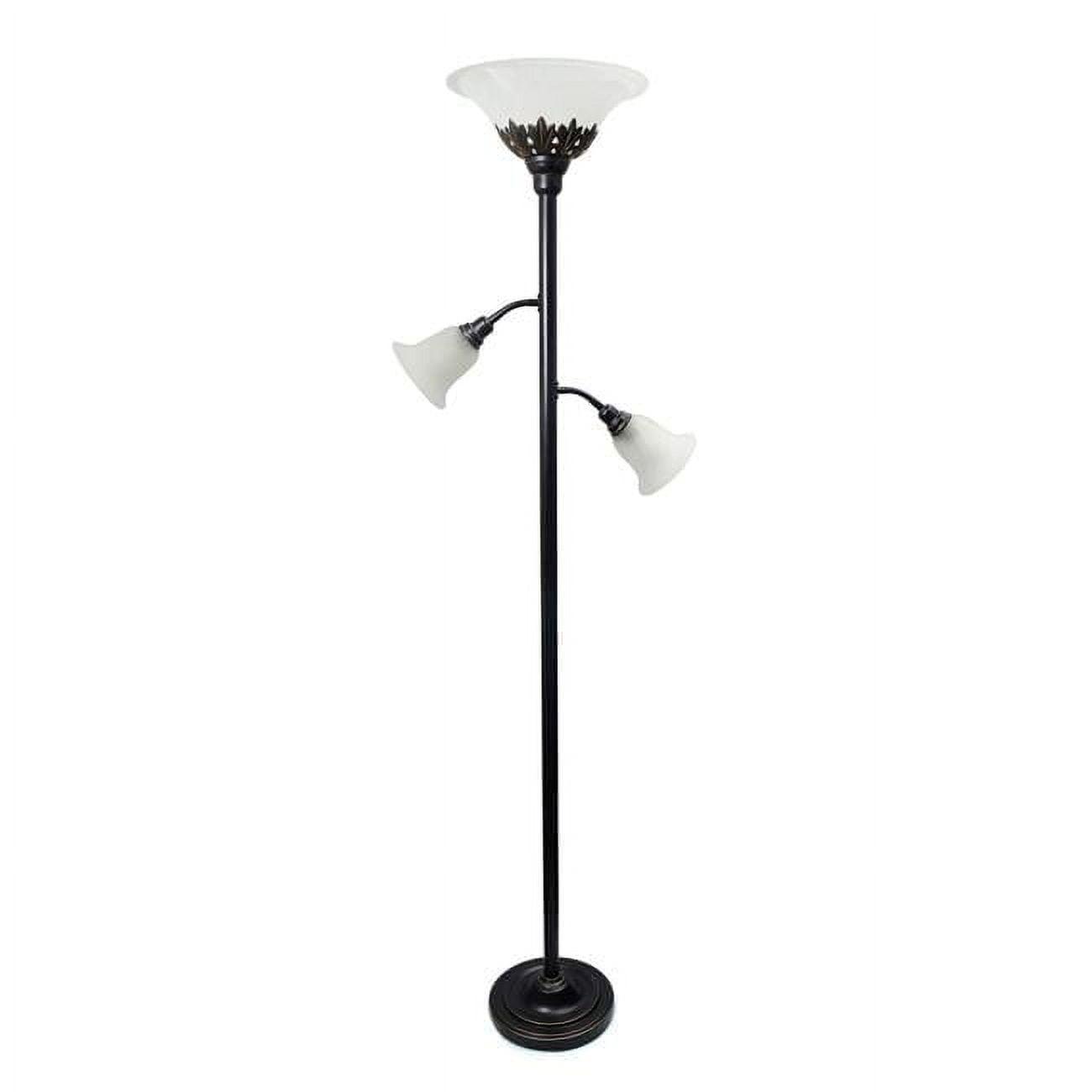 Torchiere Floor Lamp with 2 Reading Lights and Scalloped Glass Shades Bronze/White - Lalia Home: Adjustable, UL Listed, Metal Body