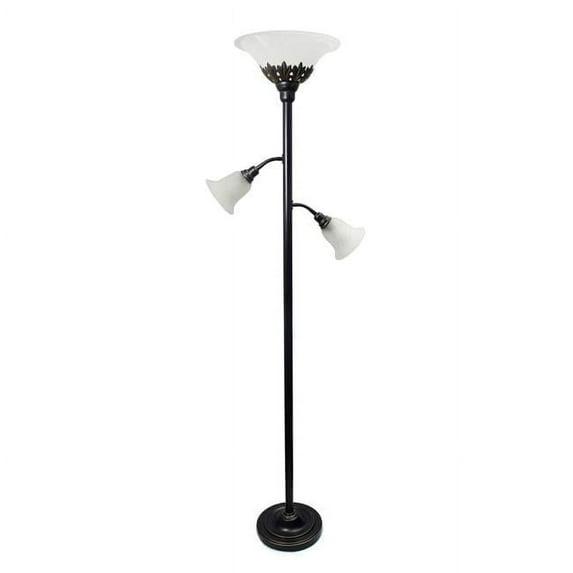 Torchiere Floor Lamp with 2 Reading Lights and Scalloped Glass Shades Bronze/White - Lalia Home: Adjustable, UL Listed, Metal Body