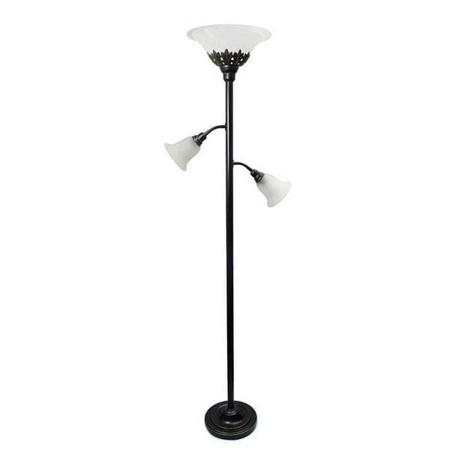 Torchiere Floor Lamp with 2 Reading Lights and Scalloped Glass Shades Bronze/White - Lalia Home: Adjustable, UL Listed, Metal Body