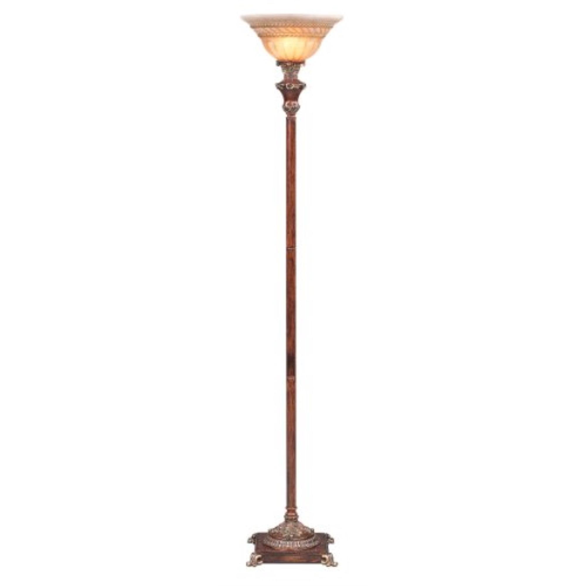 Elegant Black Torchiere Floor Lamp with USB and Wood Accents