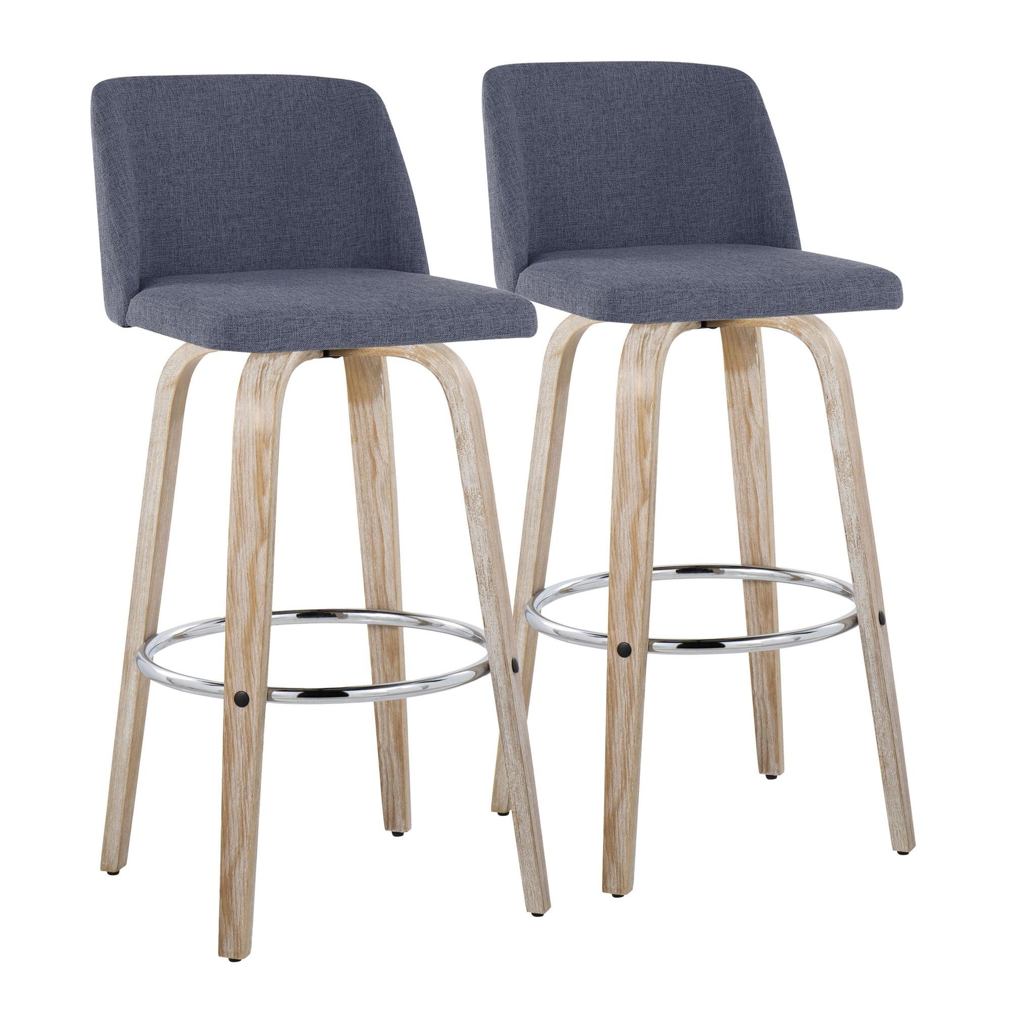 Blue Swivel Bar Stools with Whitewashed Wood Frame, Set of 2