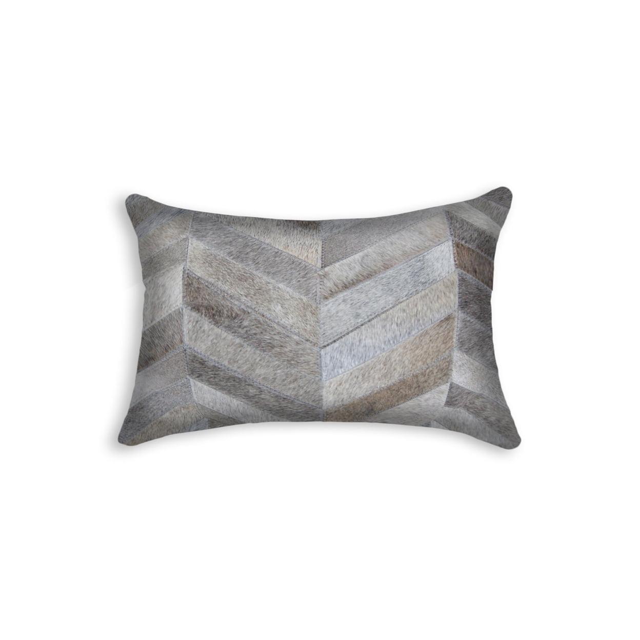 Gray Chevron Genuine Cowhide Lumbar Pillow 12x20