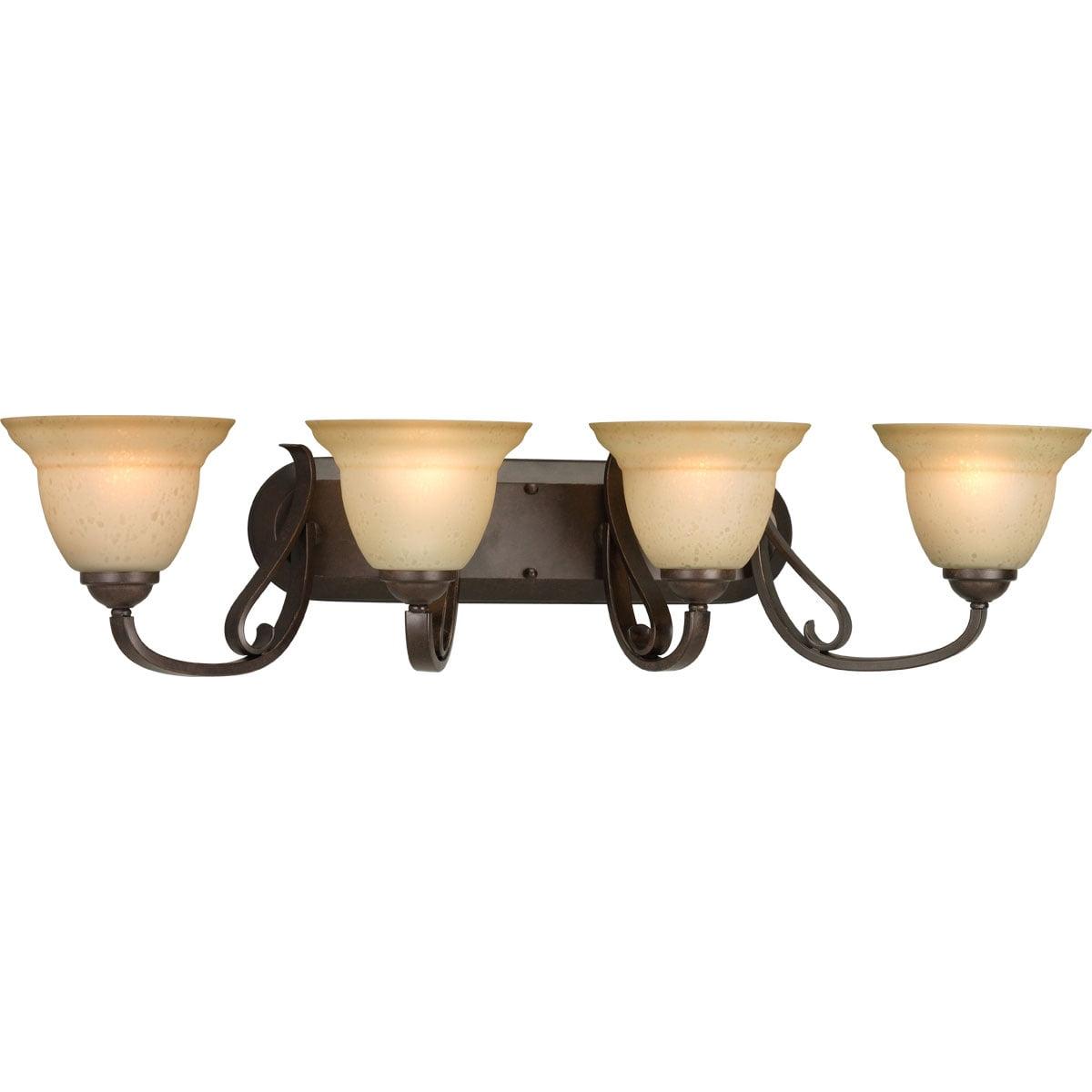 Bronze Four-Light Bath Vanity with Etched Glass Shades