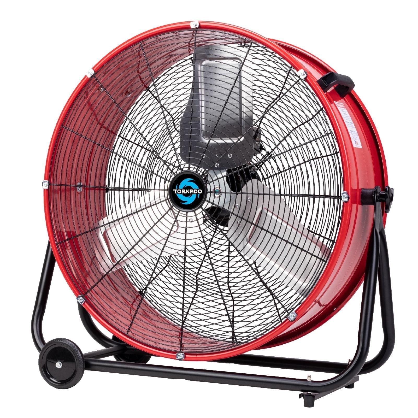 Tornado Fans Tornado 24 Inch High Velocity Heavy Duty Tilt Metal Drum Fan Wide Version Red Commercial, Industrial Use 3 Speed 8800 CFM 8 FT Cord UL Safety Listed