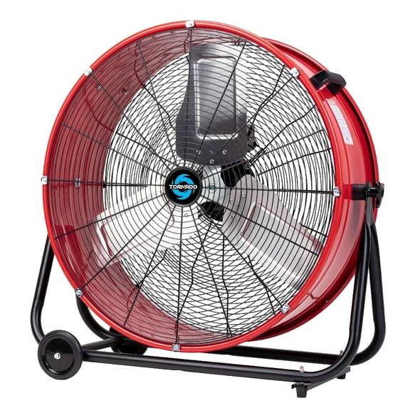 Tornado Fans Tornado 24 Inch High Velocity Heavy Duty Tilt Metal Drum Fan Wide Version Red Commercial, Industrial Use 3 Speed 8800 CFM 8 FT Cord UL Safety Listed