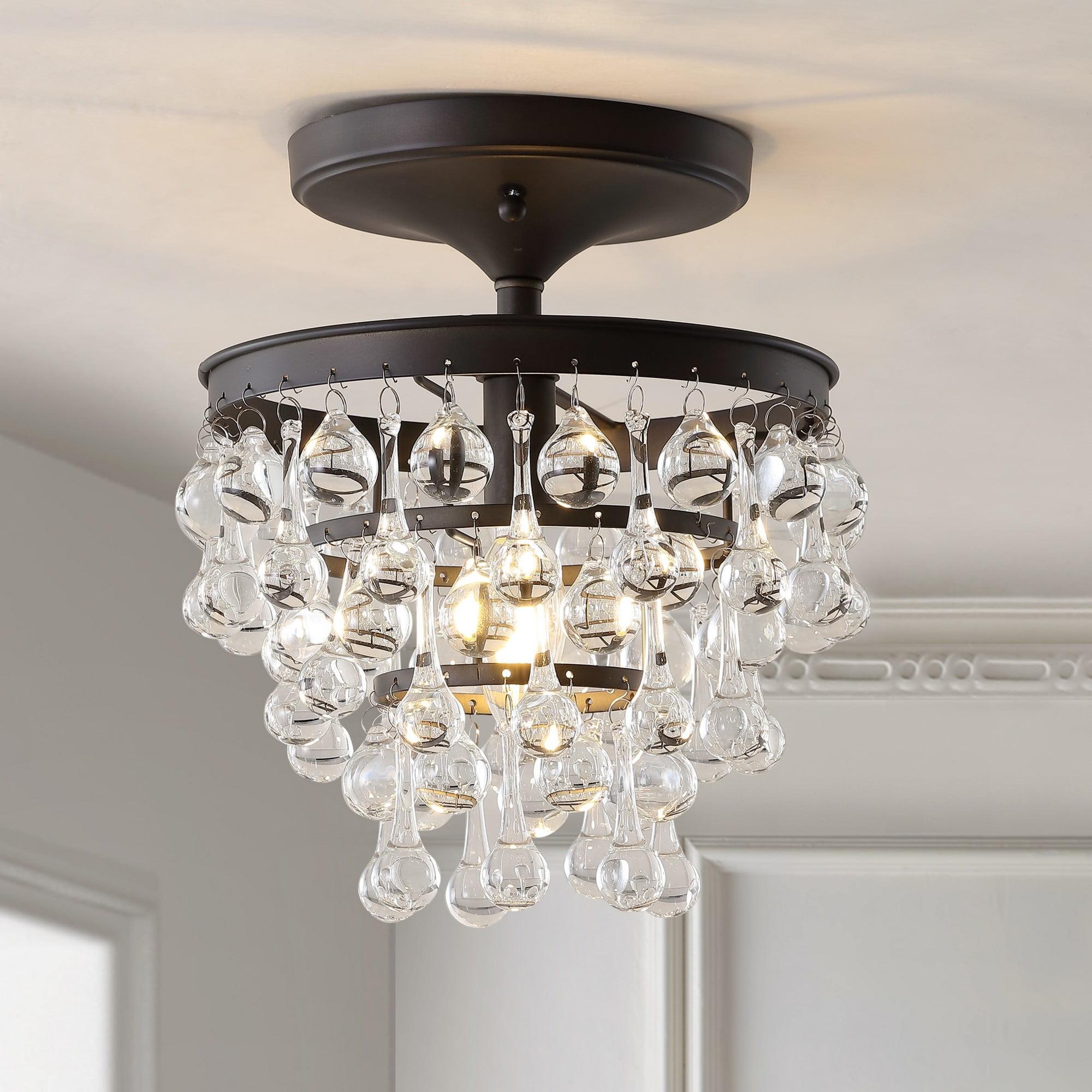 JONATHAN Y Toronto 10" Metal/Crystal LED Flush Mount, Oil Rubbed Bronze