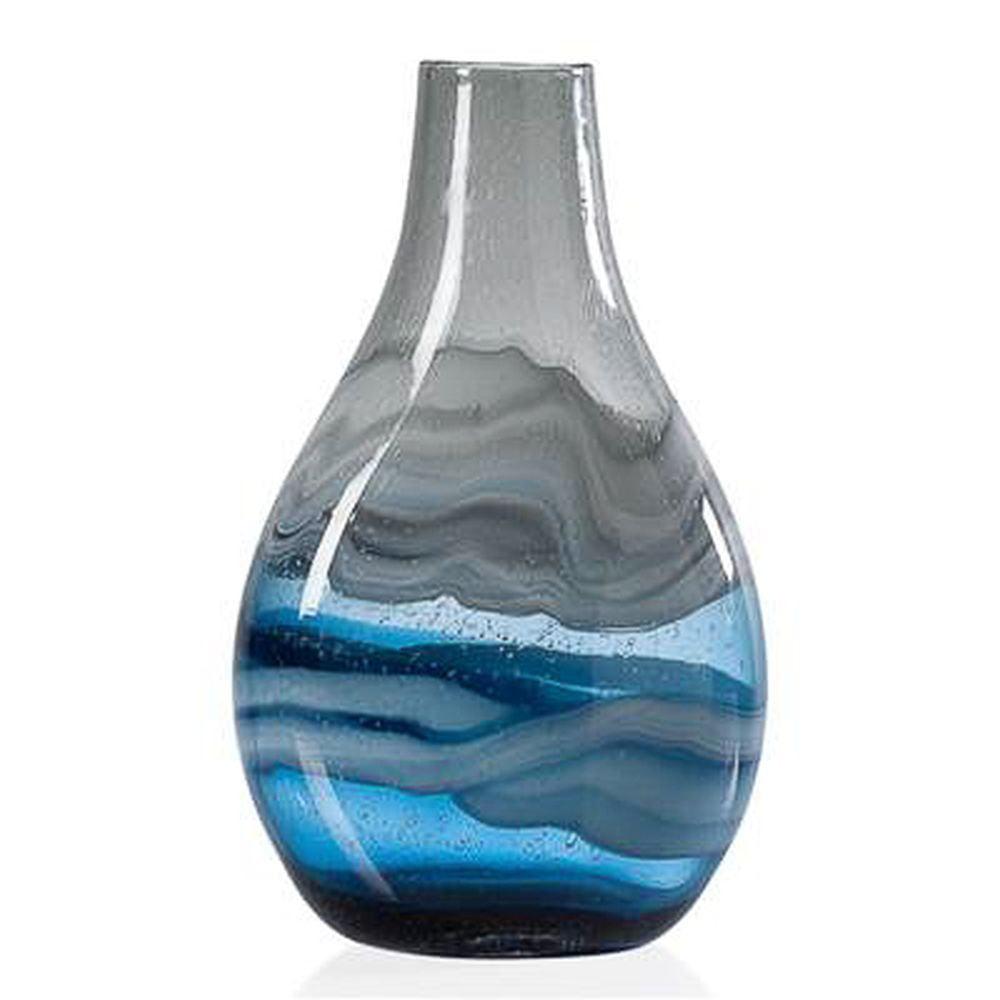 Torre & Tagus Andrea Swirl Glass Tall Bulb Vase - Blue, 14.25"
