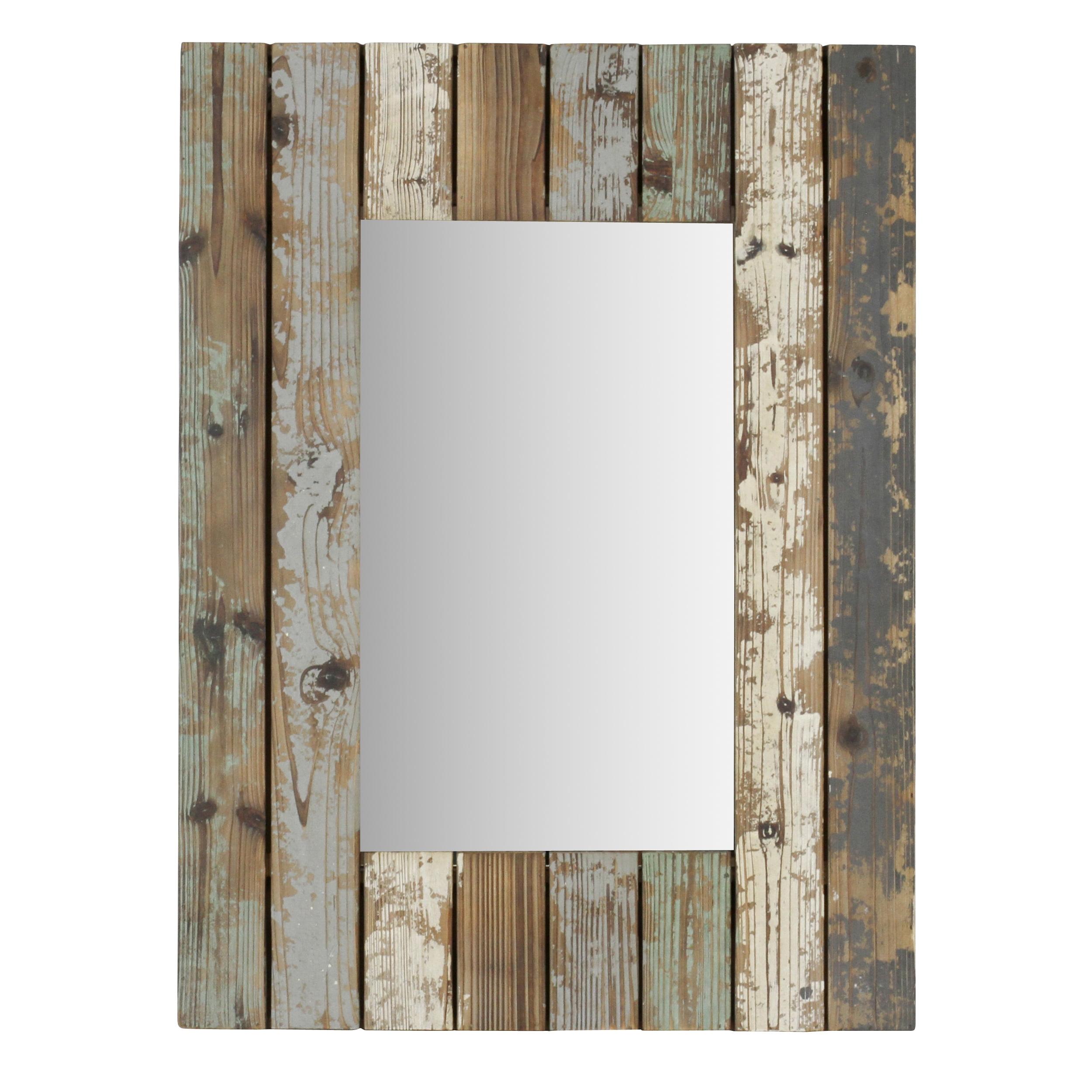 Rustic Multicolor Fir Wood Rectangular Wall Mirror 23.5" x 28.5"