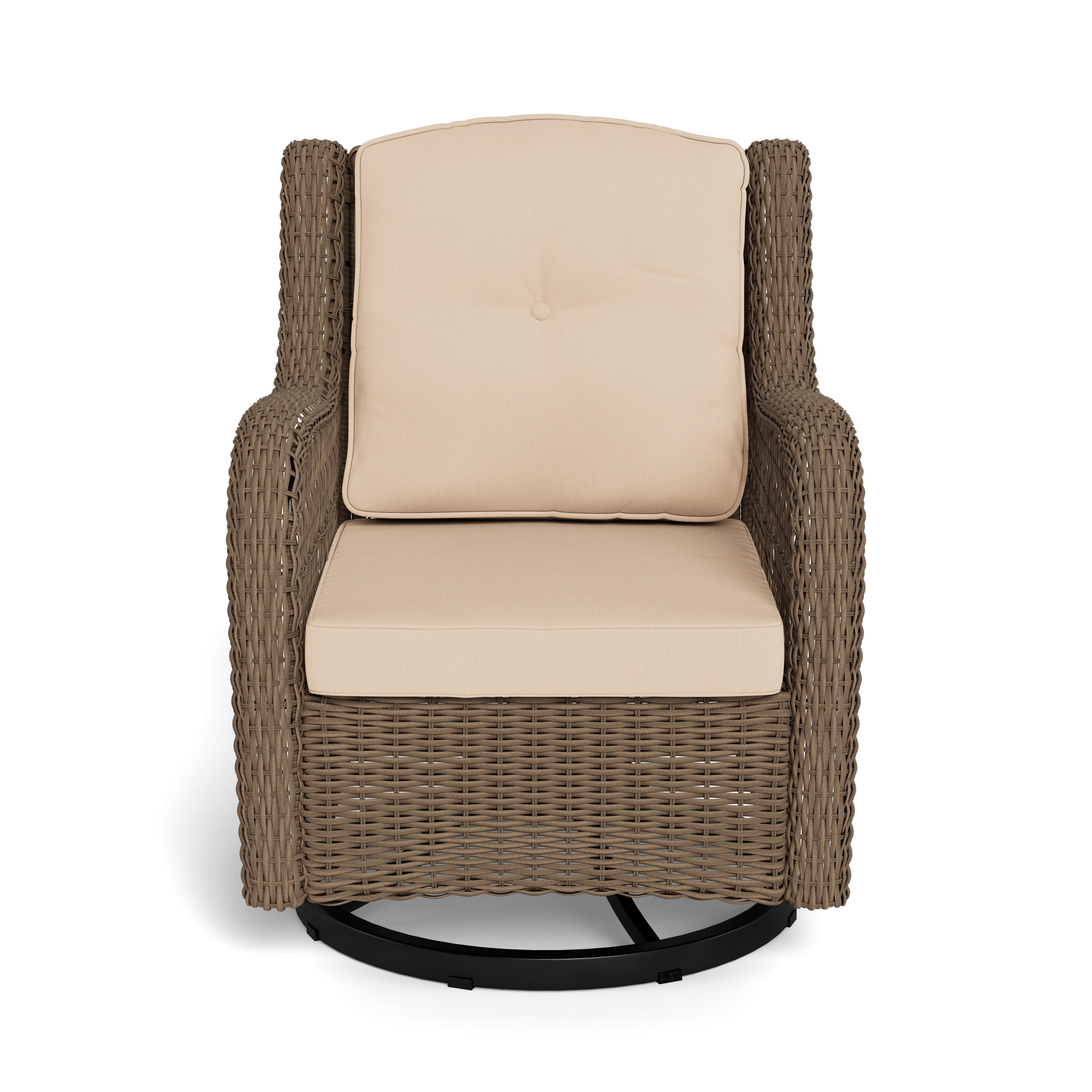 Sandstone Wicker Swivel Glider Armchair with Beige Cushions