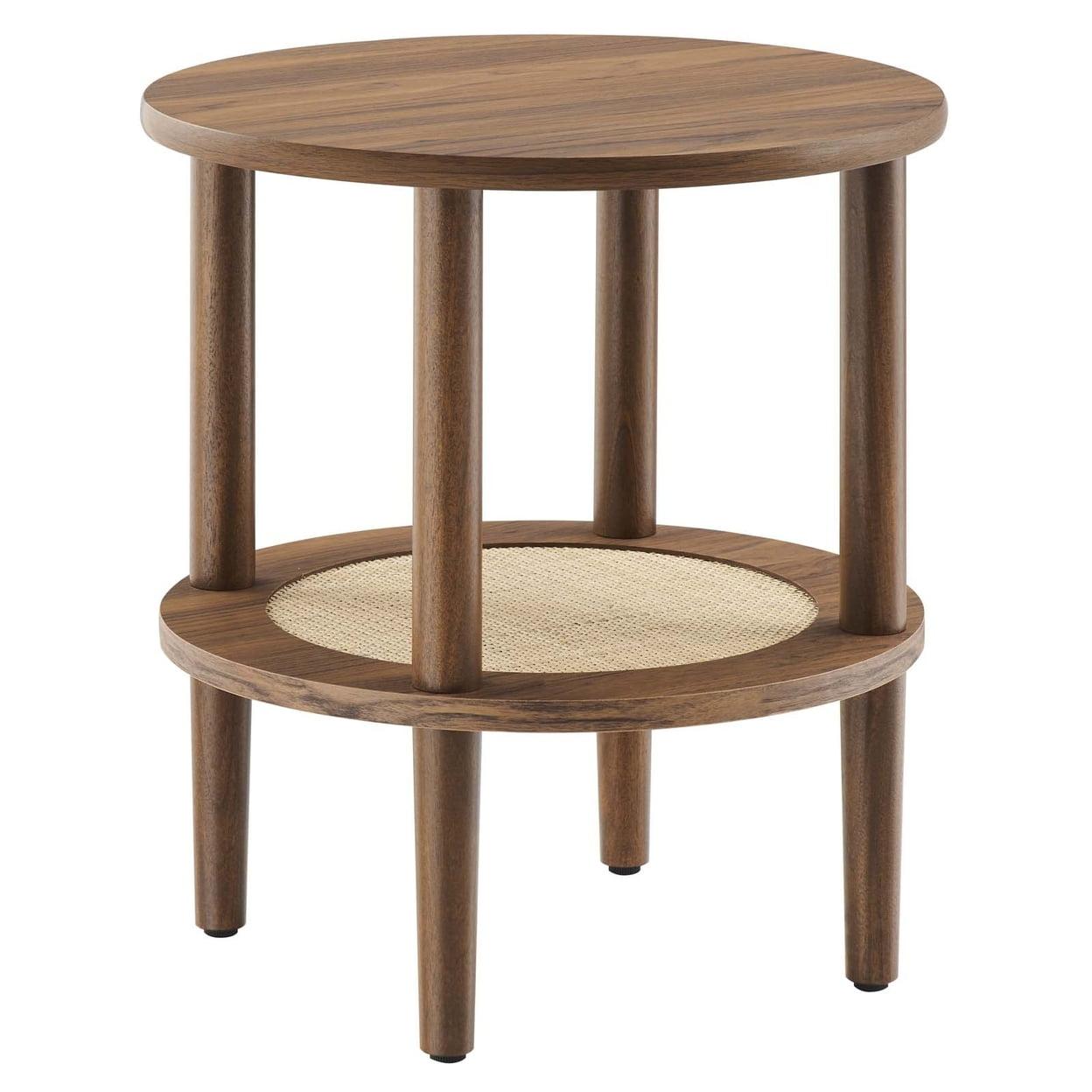 Modway Torus Round Side Table with Rattan Shelf