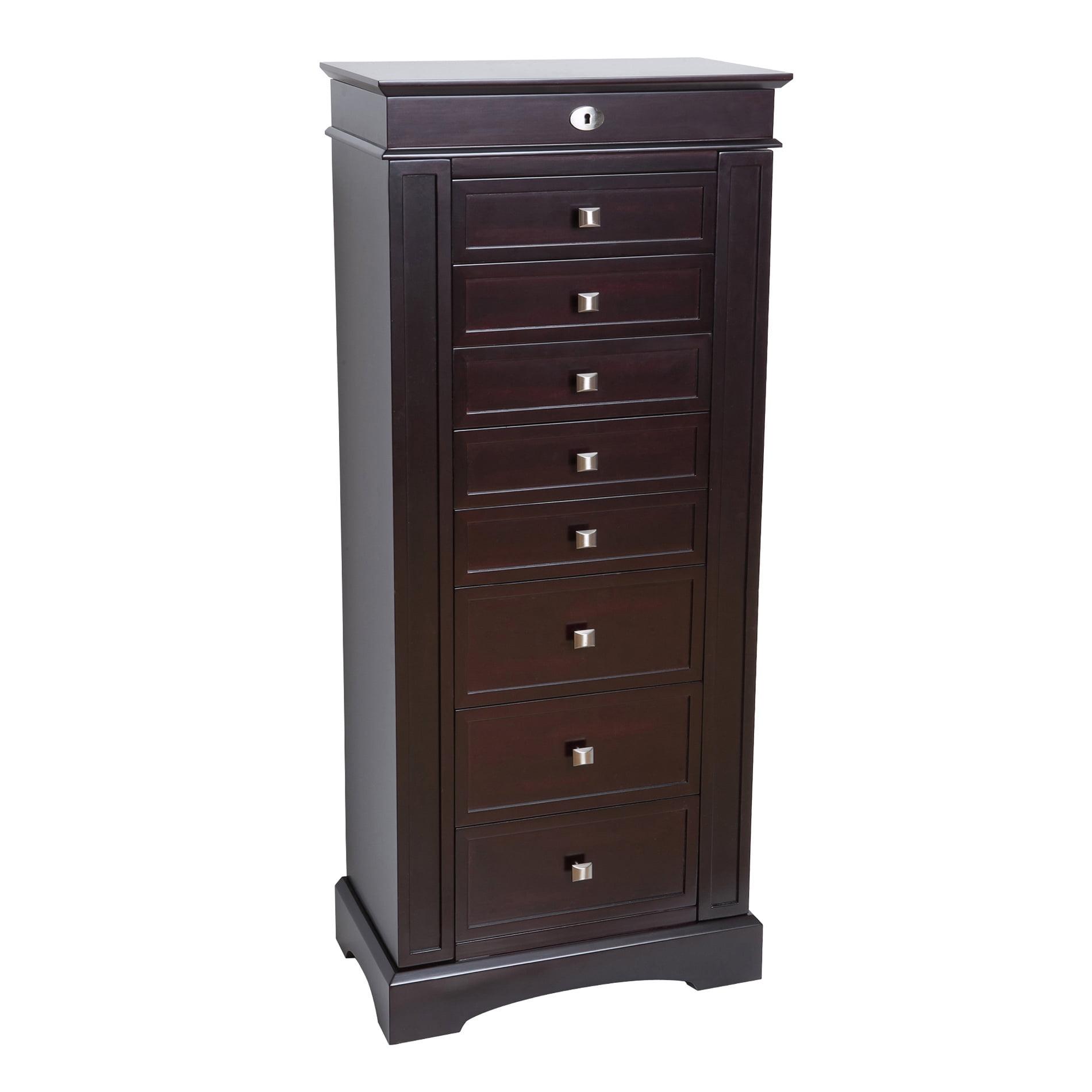 Dark Walnut Tall Jewelry Armoire with Mirror