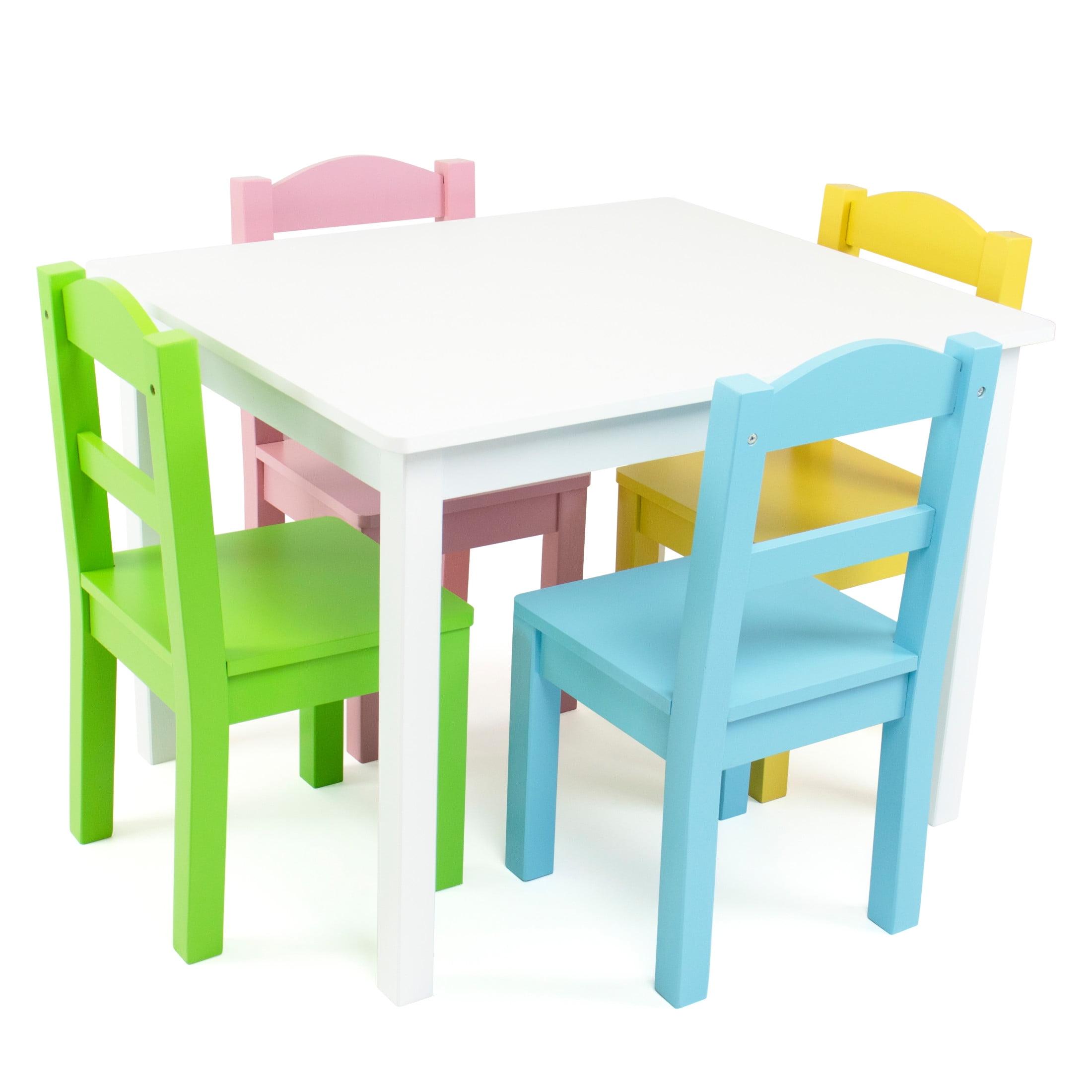 Colorful Wooden Kids Table and 4 Chairs Set