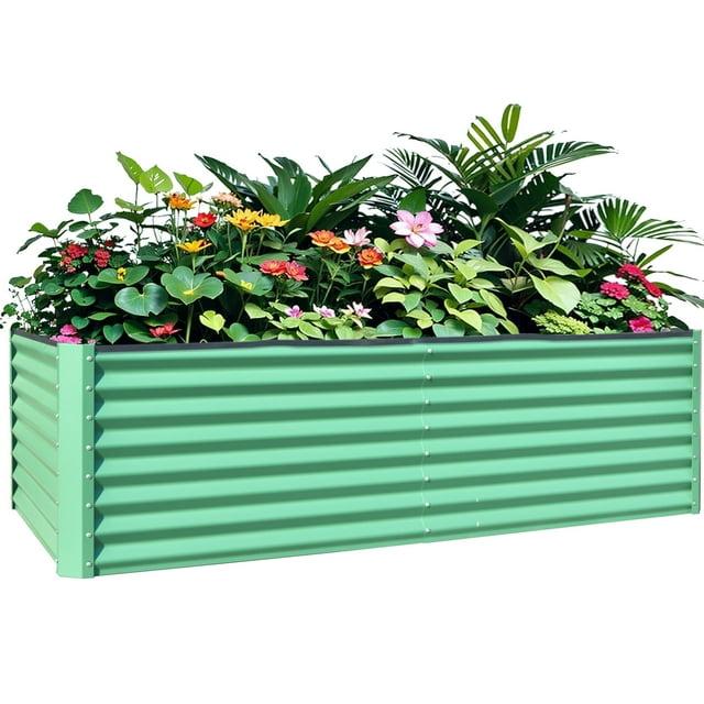 Total Galvanized Raised Garden Bed ,Large Metal Planter Box for Growing Vegetables, Fruits, and Flowers Outdoors, Green, 8x4x2ft