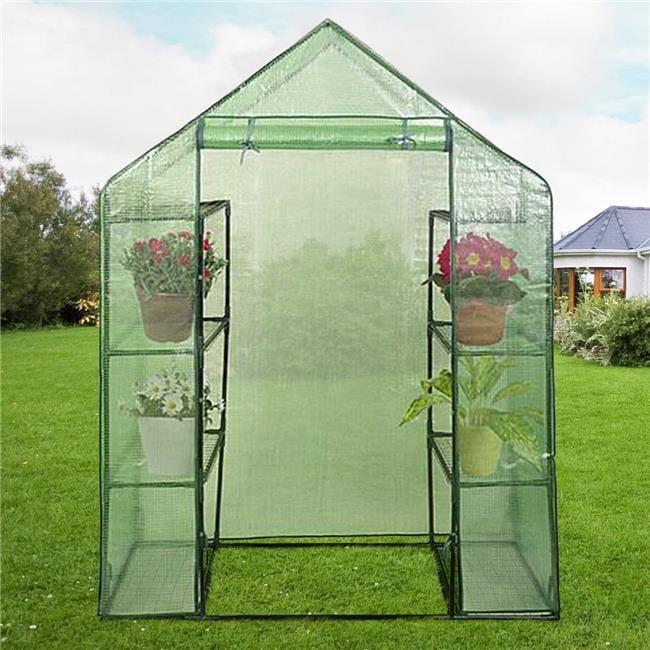 Green 4-Tier Walk-In Greenhouse with 8 Shelves