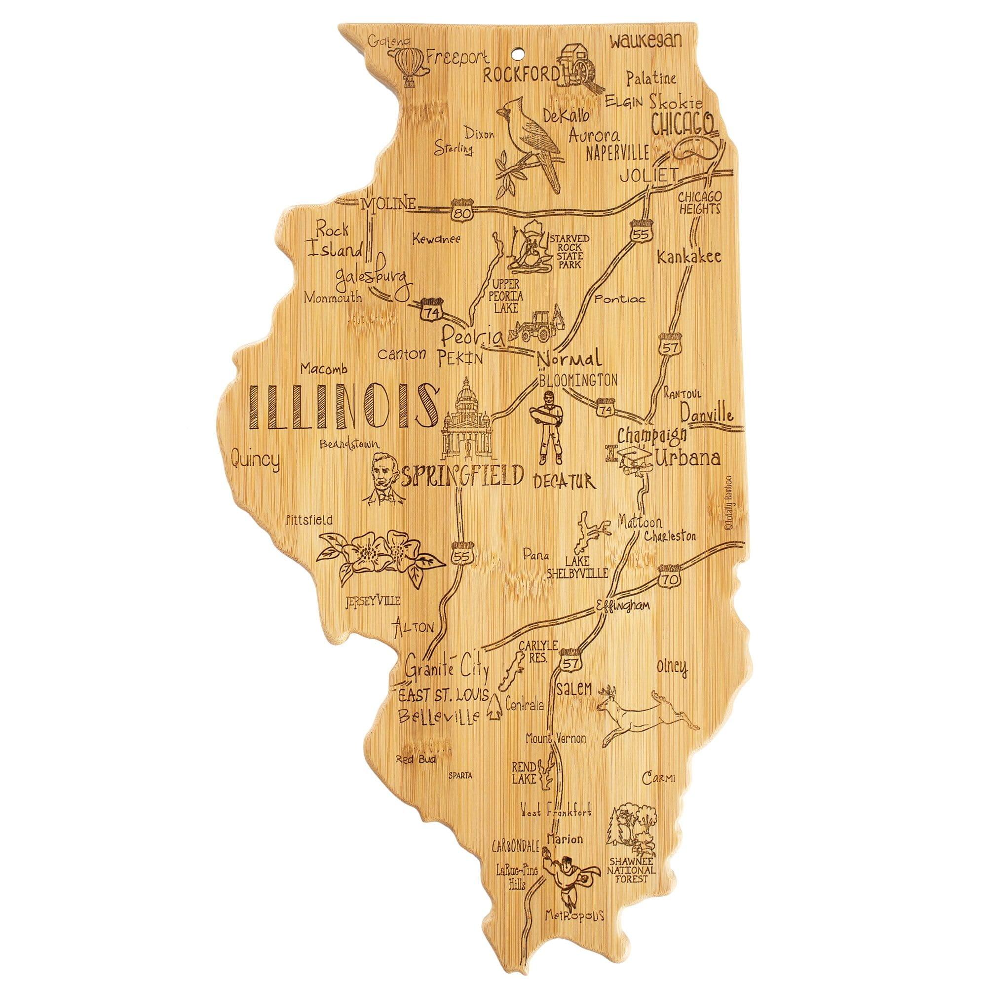 Totally Bamboo Destination Illinois Serving and Cutting Board: State Design, Lightweight Bamboo, 16.5" x 9.25"