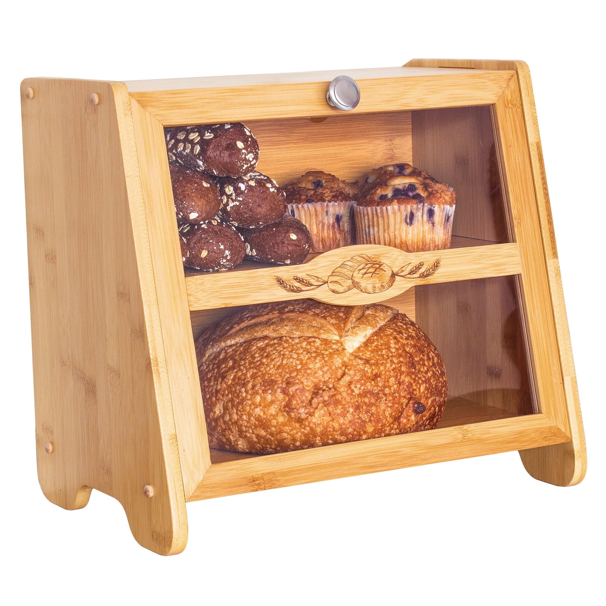 Double Layer Bamboo Farmhouse Bread Box with Window