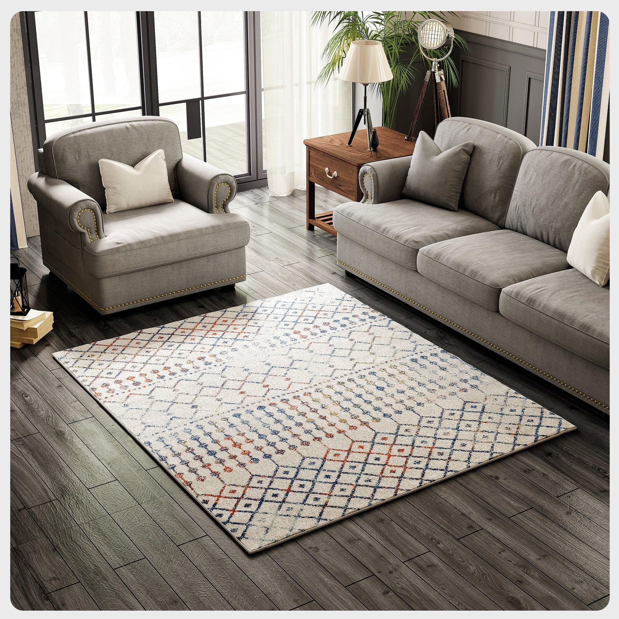 Totti Grid 3' x 5' Cream and Multicolor Geometric Polypropylene Rug