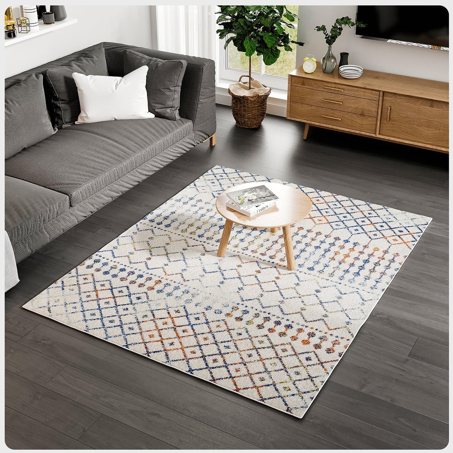 Totti Grid 5' x 7' Cream and Multicolor Geometric Synthetic Rug