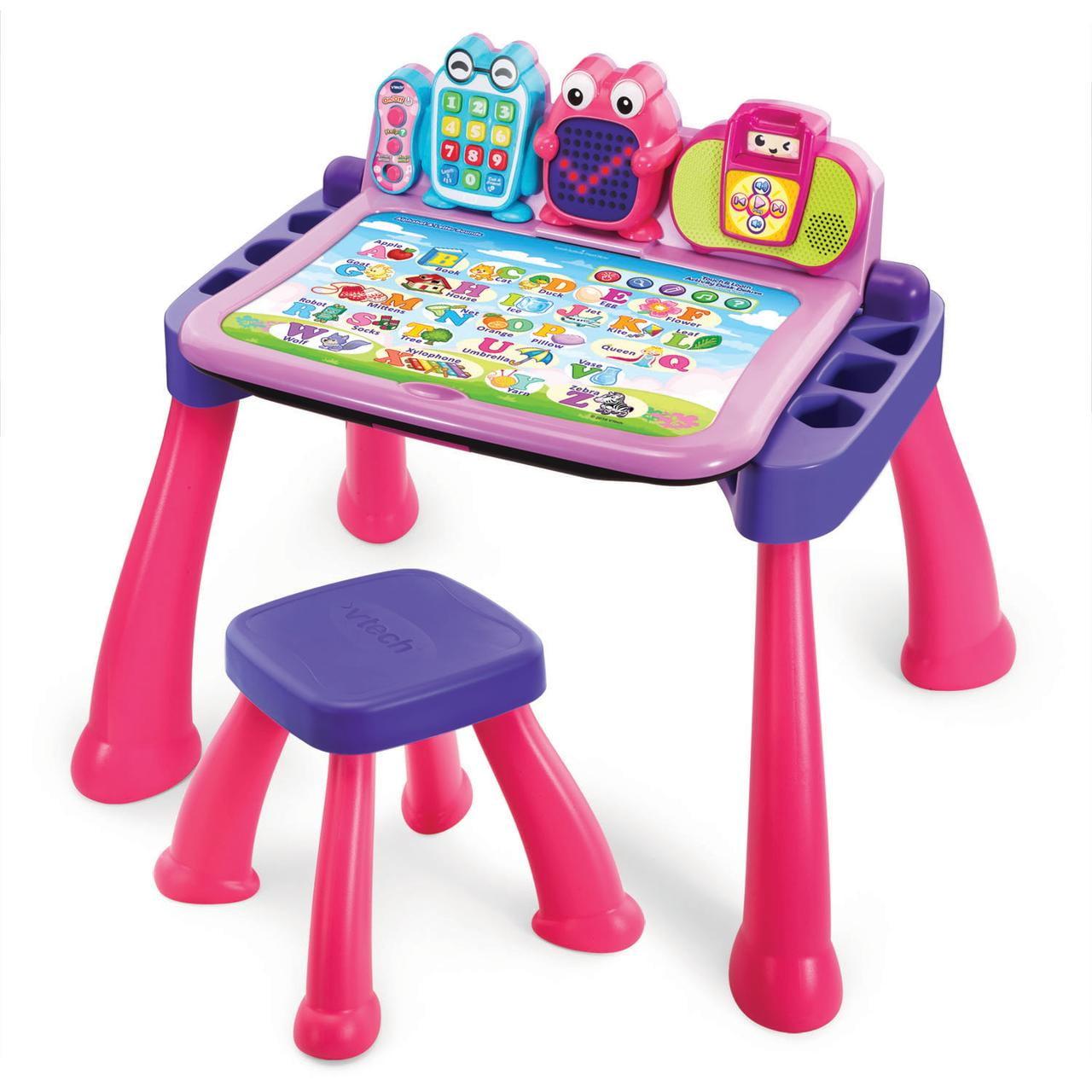 Pink Interactive Learning Desk with Stool and Activity Cards