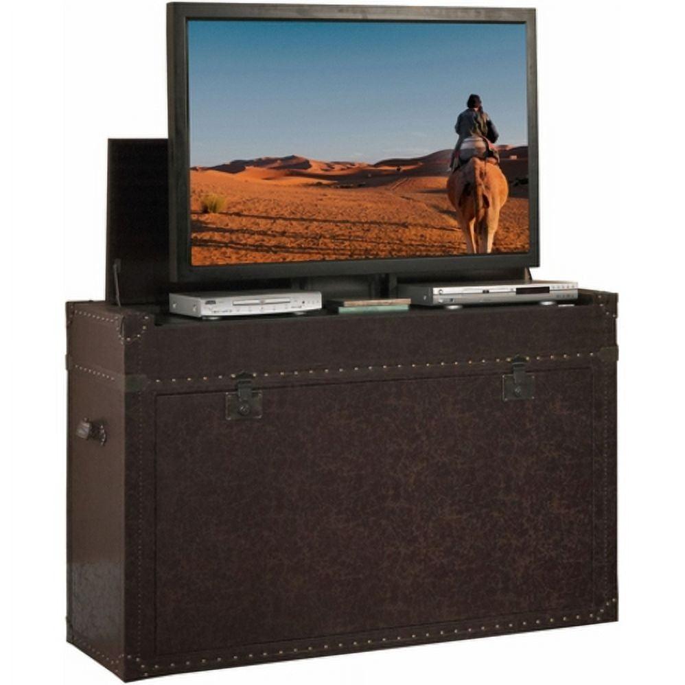 Ellis Trunk Motorized TV Lift Cabinet - Leather-Wrapped TV Stand for up to 46 Inch Wide TV
