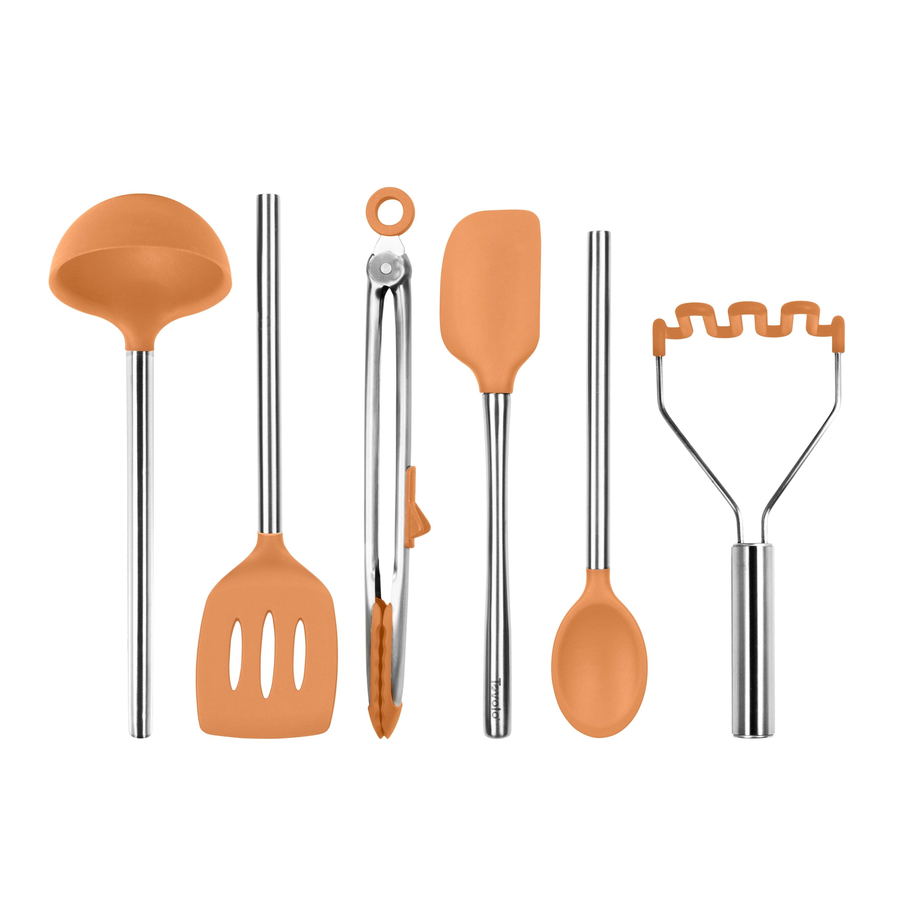 Tovolo 6pc Silicone and Stainless Kitchen Utensil Set Apricot Orange: Cooking Utensils for Adults, Hand Wash