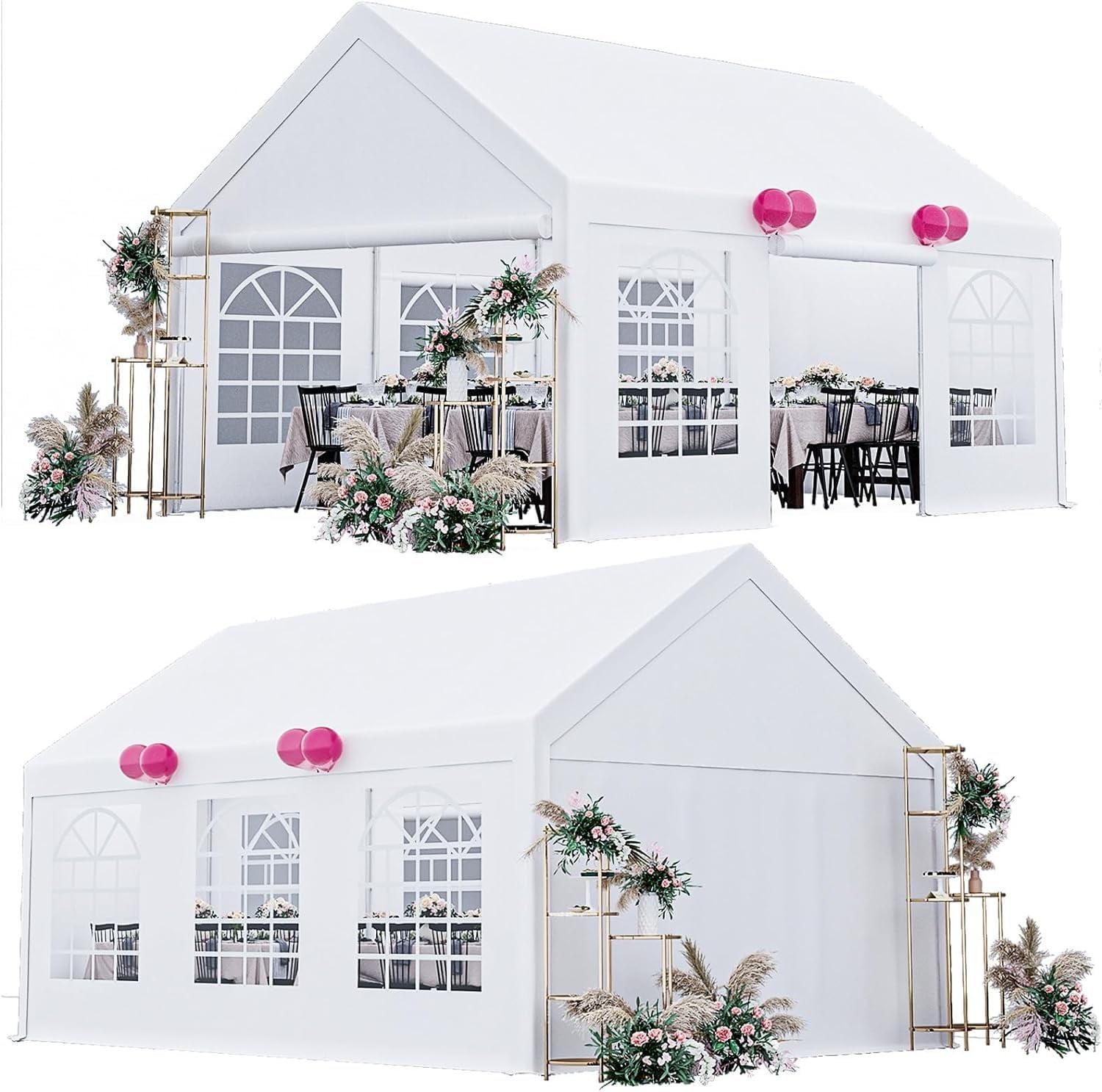 13x20 FT Party Tent Heavy Duty Wedding Canopy with White Large Roof