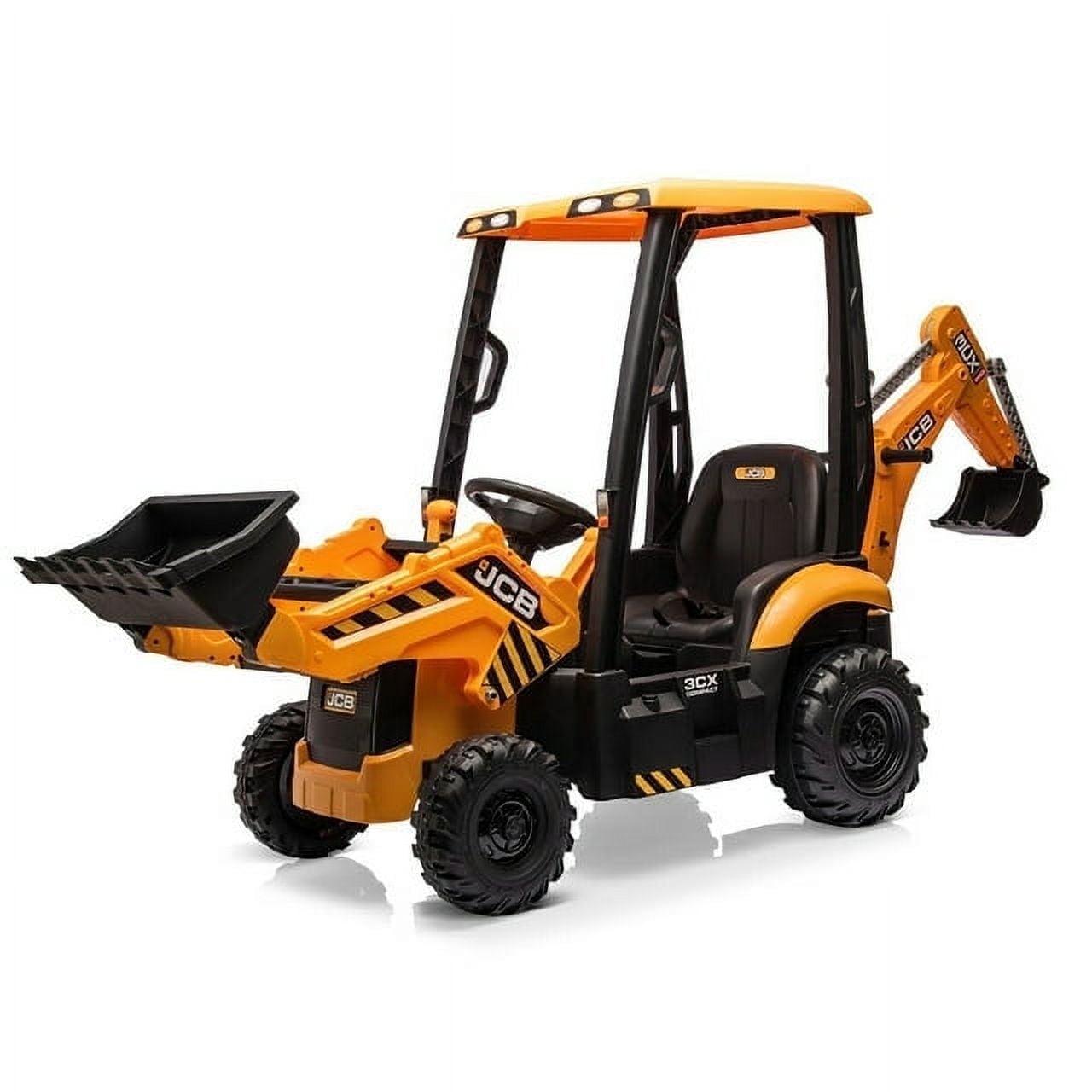 Towallmark 24V 3-in-1 Kids Ride on Tractor, Excavator & Bulldozer Electric Vehicle, Remote Control,Digger,Buckets,LED Lights, Music,Electric Ride on Toy(Yellow)