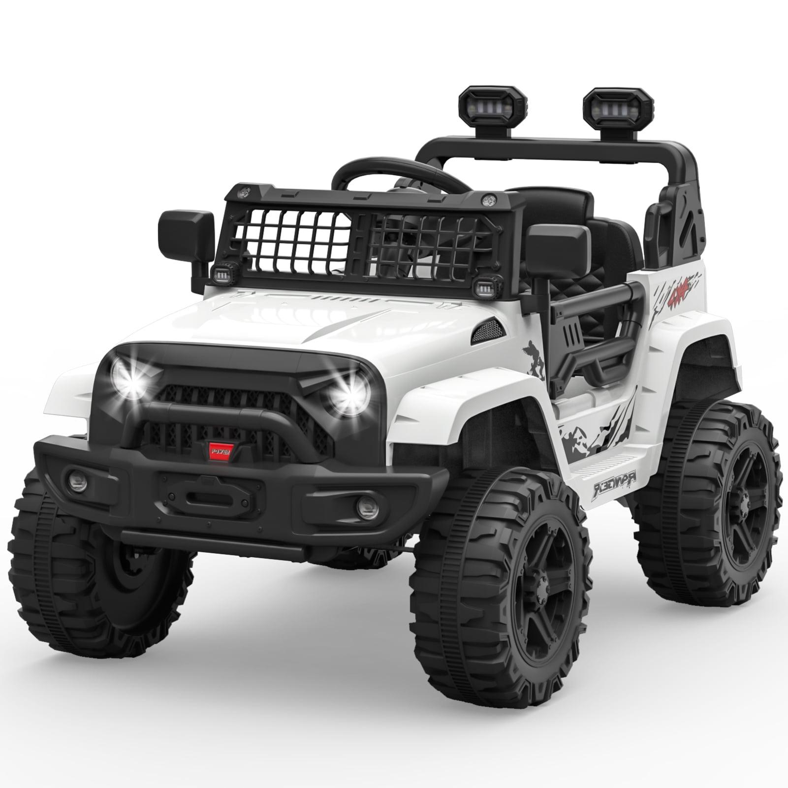 White 12V Kids Ride-On Truck with Remote Control and LED Lights