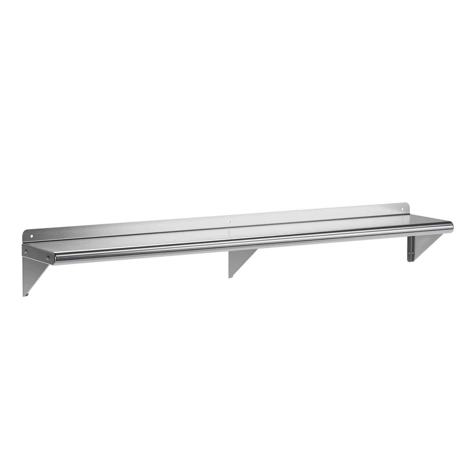 60-Inch Stainless Steel Industrial Wall Shelf with Brackets