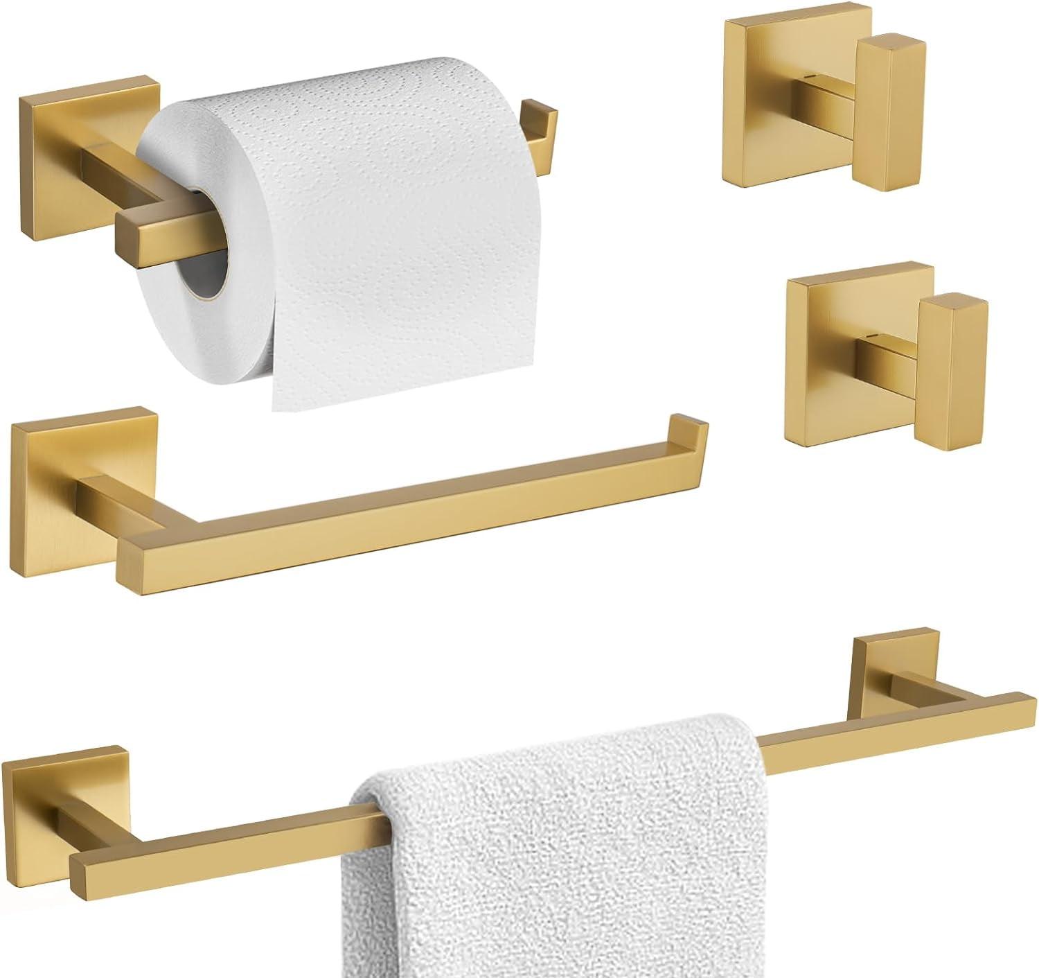 Brushed Gold 5-Piece Stainless Steel Bathroom Hardware Set