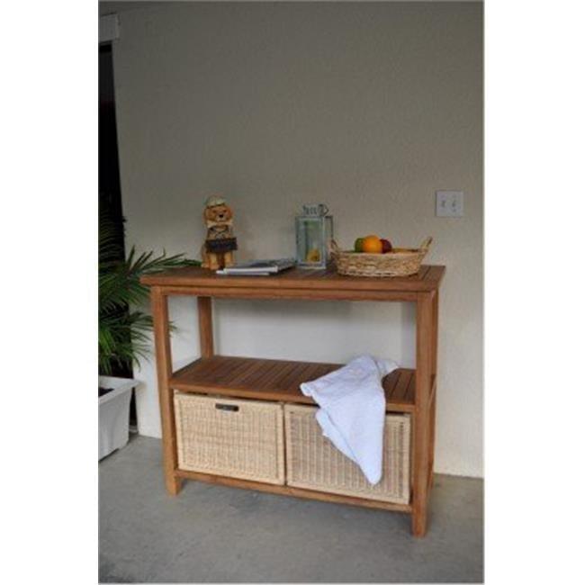 Natural Teak Outdoor Console Table with Shelves