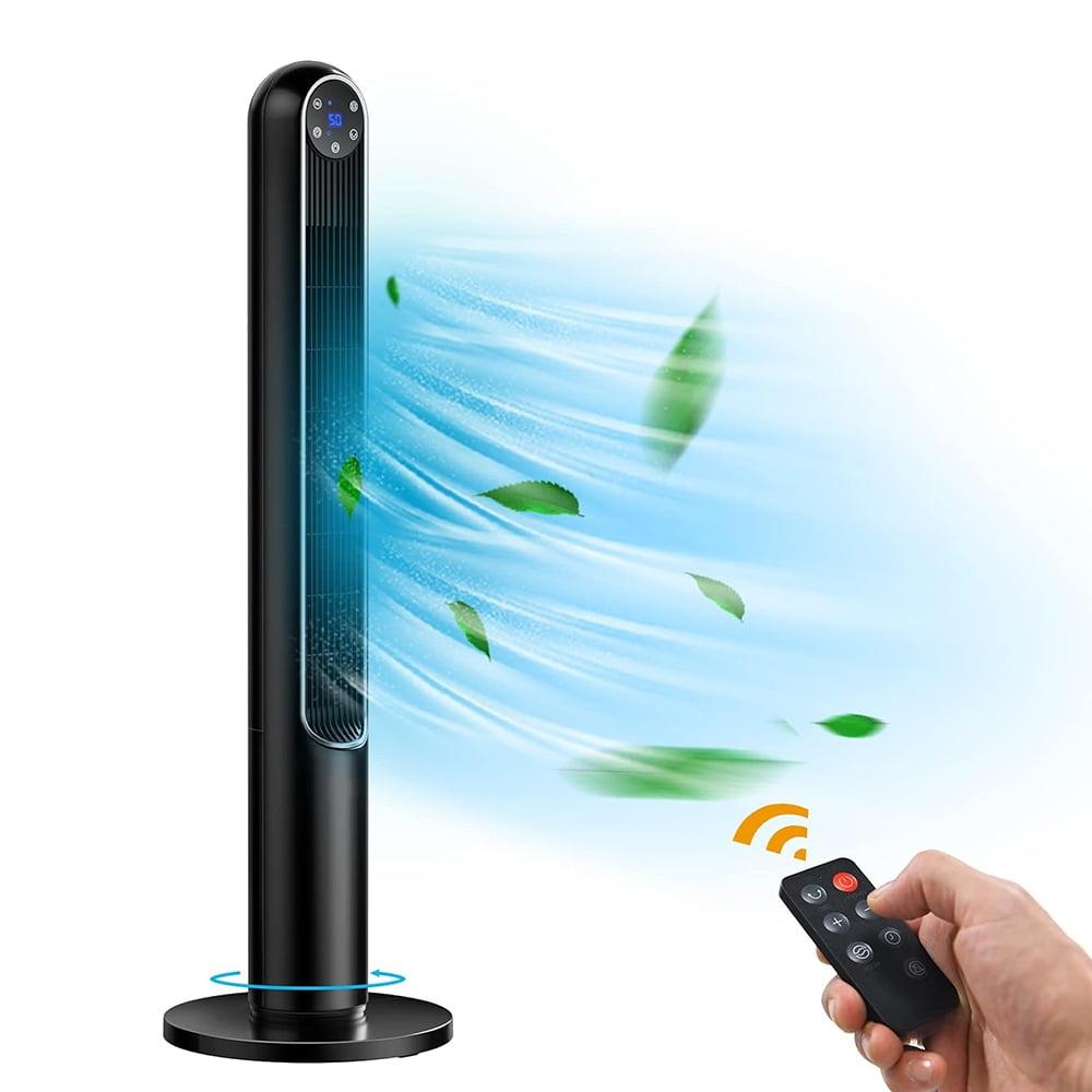 Spaco 42 Inch 80 Degree Tower Fan with Smart Display Panel and Remote Control-Black, Tower Fan, Oscillating Tower Fan, Quiet Cooling Whole Room Bladeless