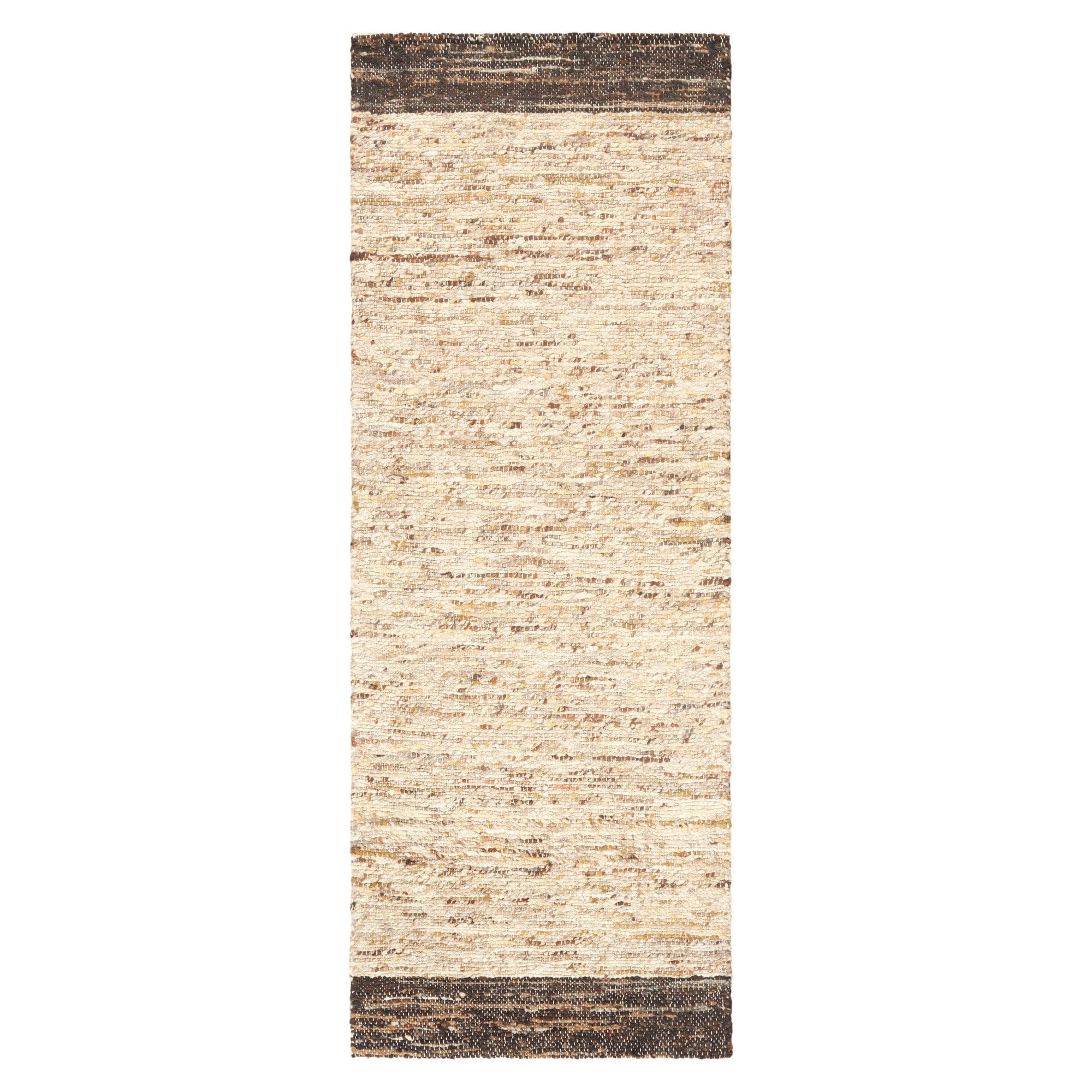 Town & Country Terra Montana Textured Border Handcrafted 100% Wool Runner Area Rug, Beige/Dark Brown, 2'5"x7"