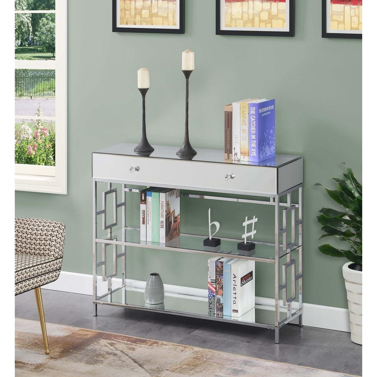 Chic 40" Mirrored Console Table with Chrome Frame and Storage