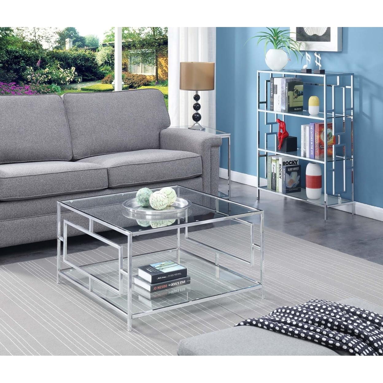 Chic Chrome and Clear Glass Square Coffee Table