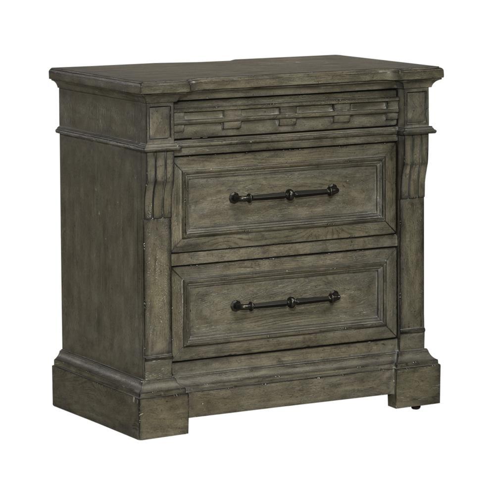 Traditional Brown 3-Drawer Nightstand with Charging Station