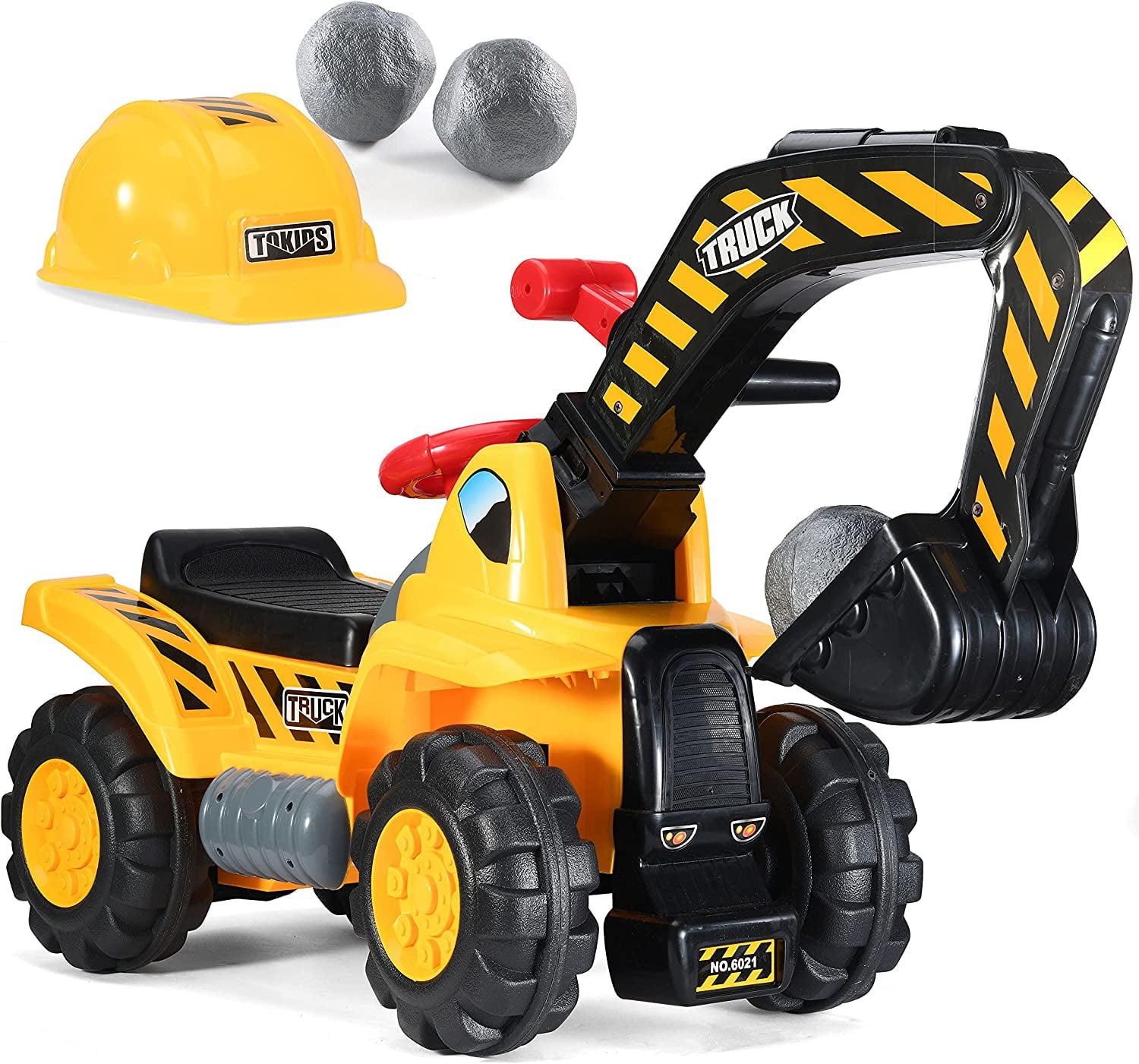 Toy Tractors For Kids Ride On Excavator - Music Sounds Digger Scooter Tractor Toys Bulldozer Includes Helmet With Rocks - Ride On Tractor Pretend Play - Toddler Tractor Construction Truck - By Play22