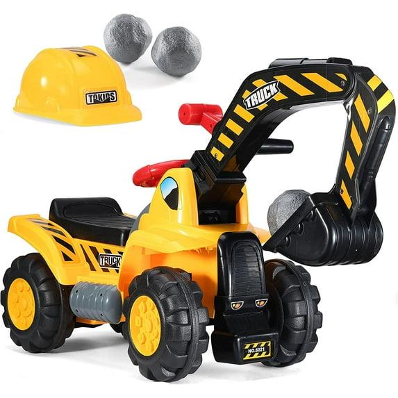 Toy Tractors For Kids Ride On Excavator - Music Sounds Digger Scooter Tractor Toys Bulldozer Includes Helmet With Rocks - Ride On Tractor Pretend Play - Toddler Tractor Construction Truck - By Play22