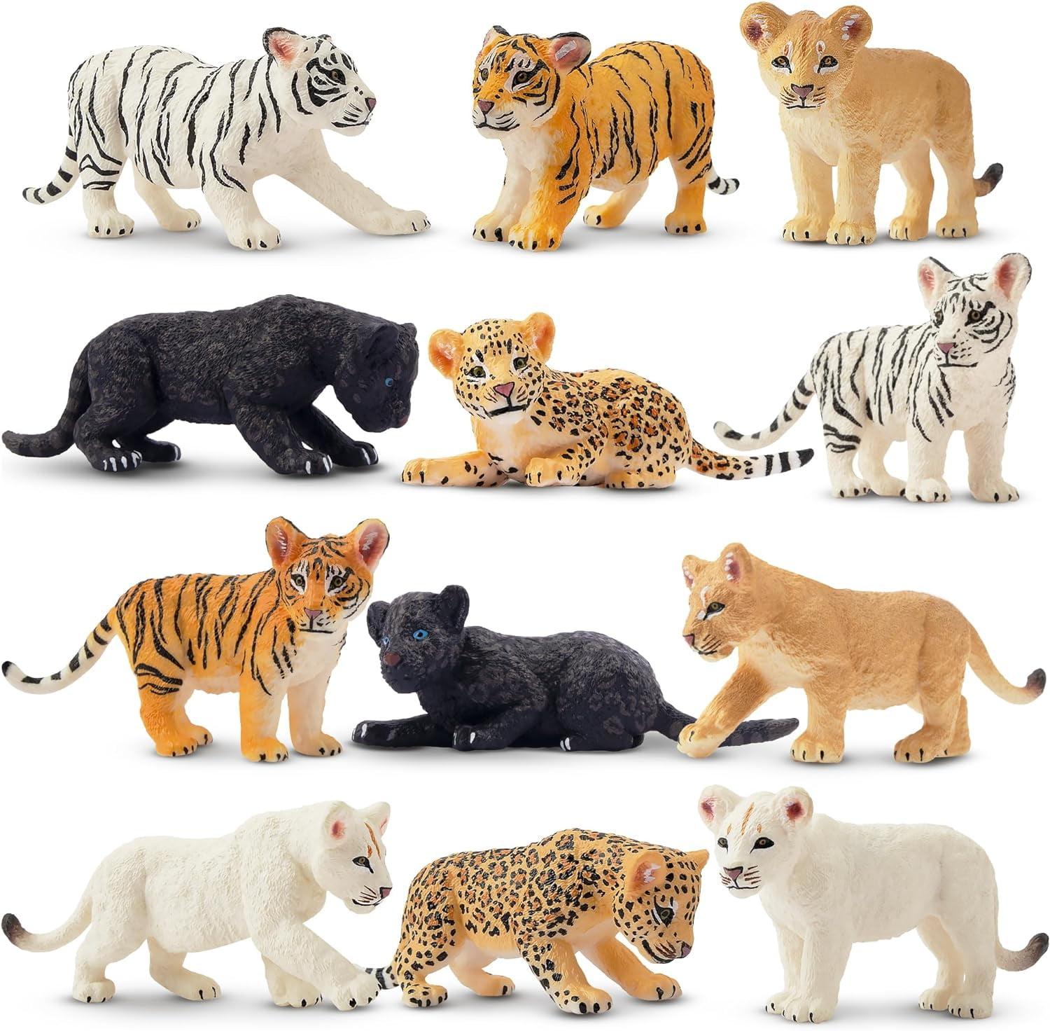 Toymany 12 Safari Animal Figurines, High Emulational Baby Plastic Zoo Animals, Lions Tigers Leopards Figure Toy Set, Easter Eggs Cake Toppers Christmas Birthday Gift for Kids Toddlers