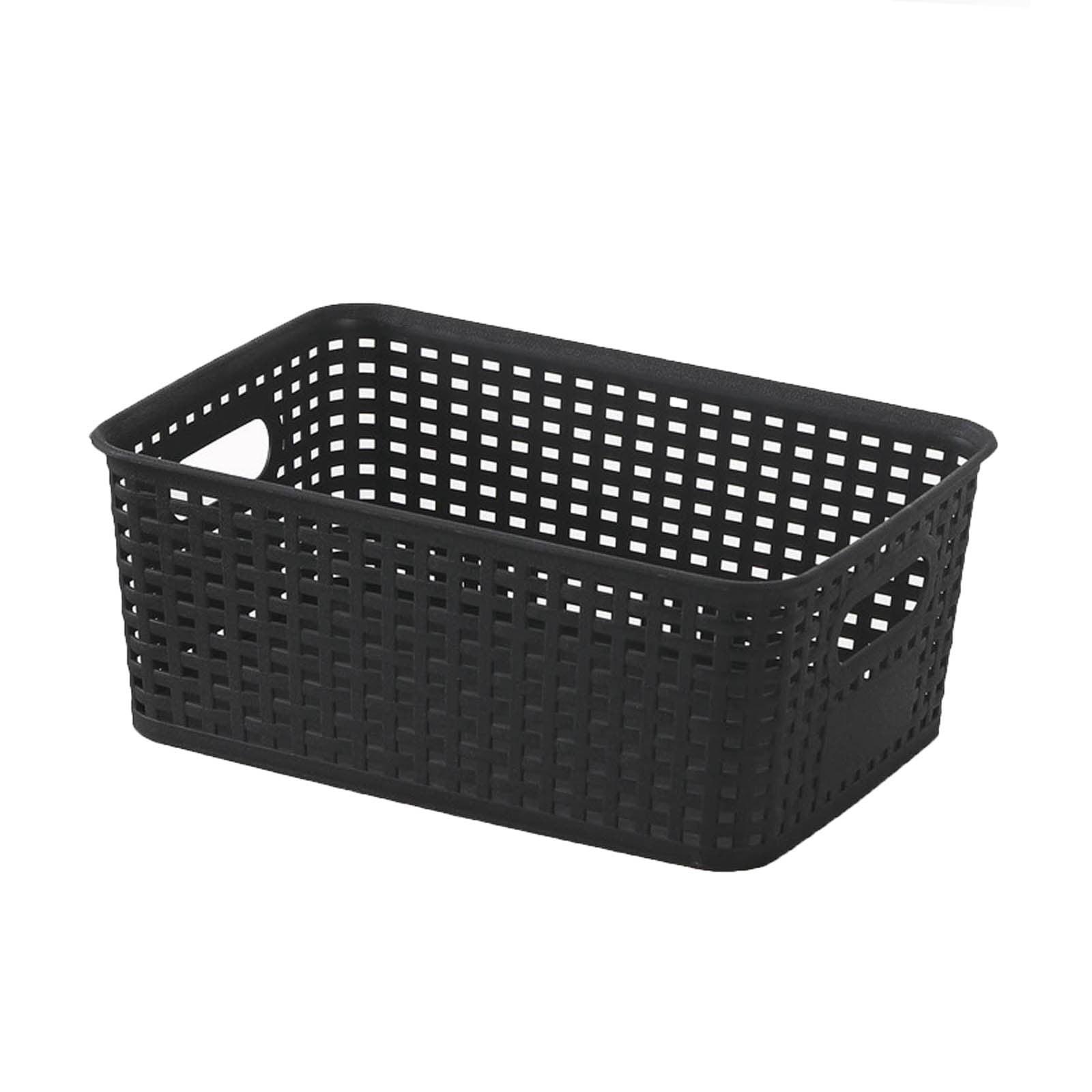 Black Rectangular Plastic Woven Storage Basket with Handles