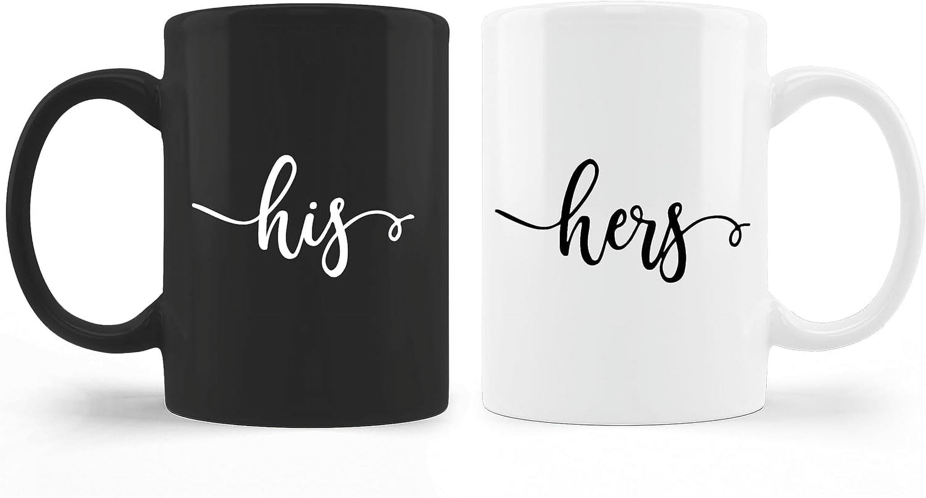 His and Hers White Ceramic Wedding Coffee Mug Set