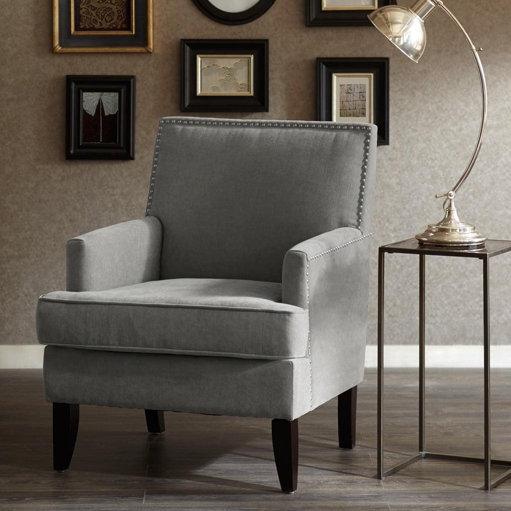 Gray Wood Base Track Arm Accent Chair