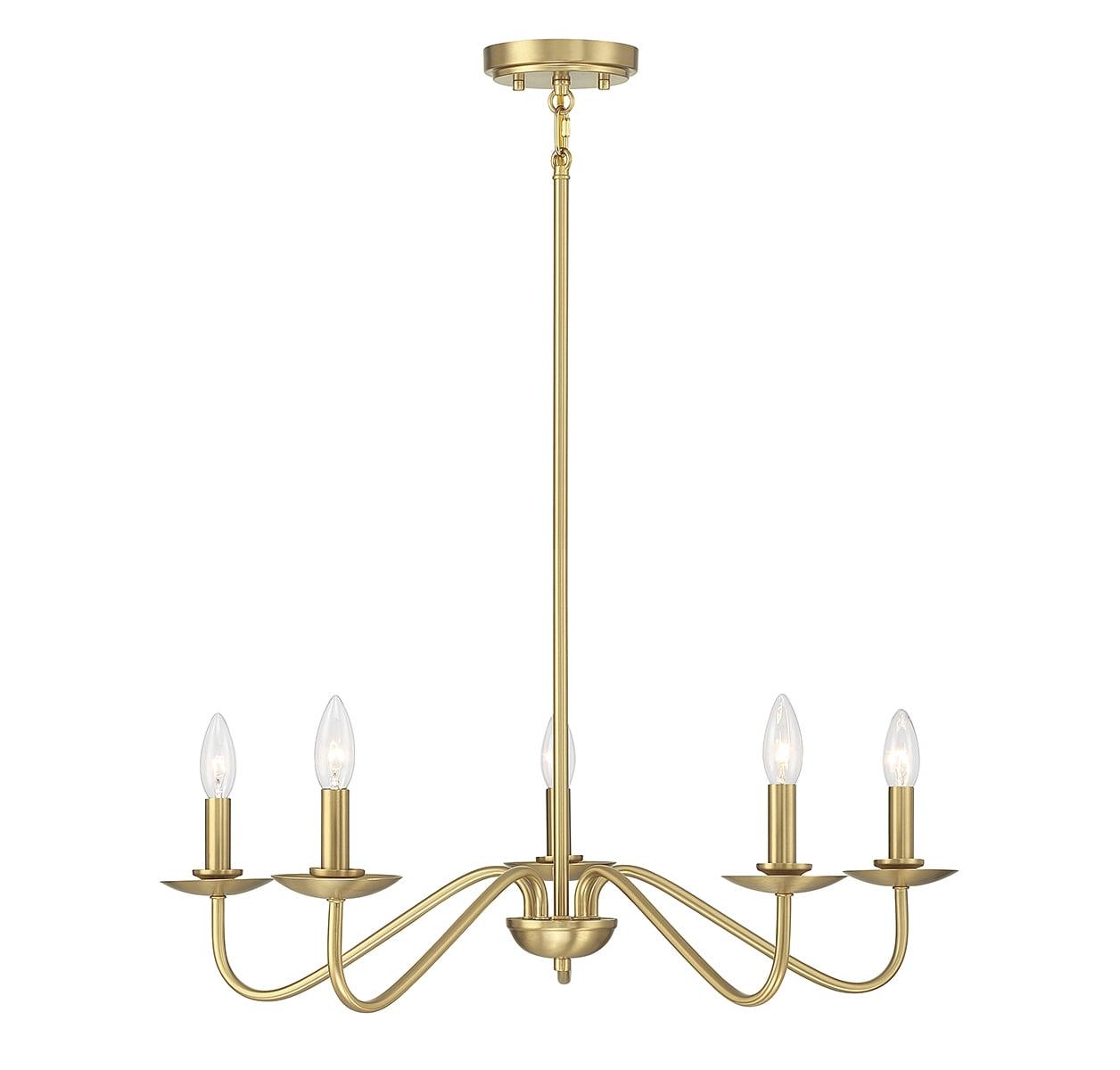 Sleek Versatile 5-Light Chandelier in Natural Brass