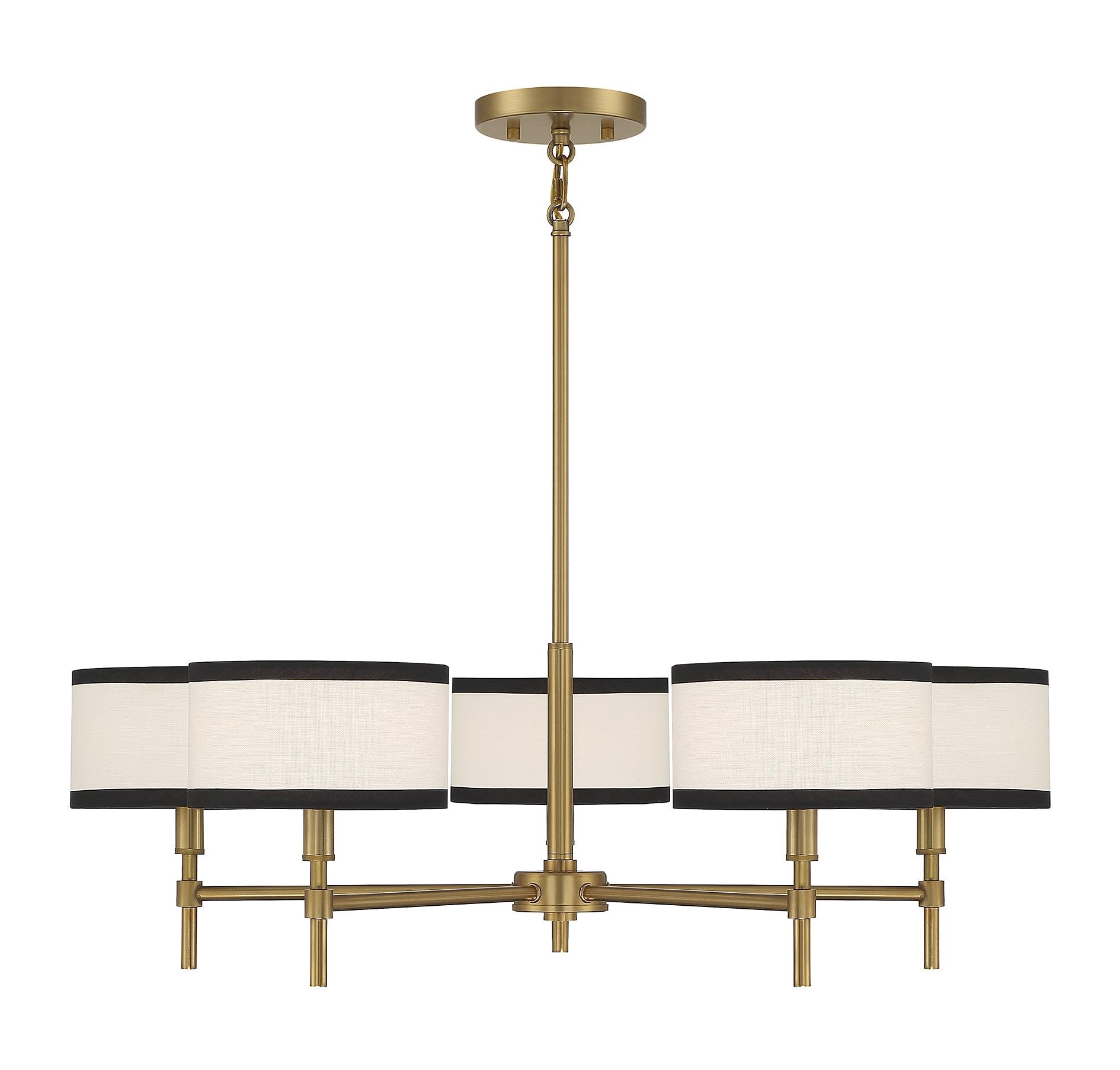 Meridian Classic 5-Light Chandelier in Natural Brass with Two-Tone Drum Shades