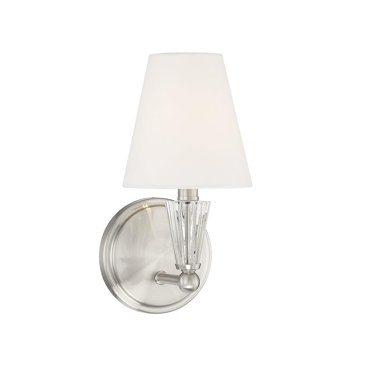 Brushed Nickel Crystal Accent Dimmable Wall Sconce with White Fabric Shade