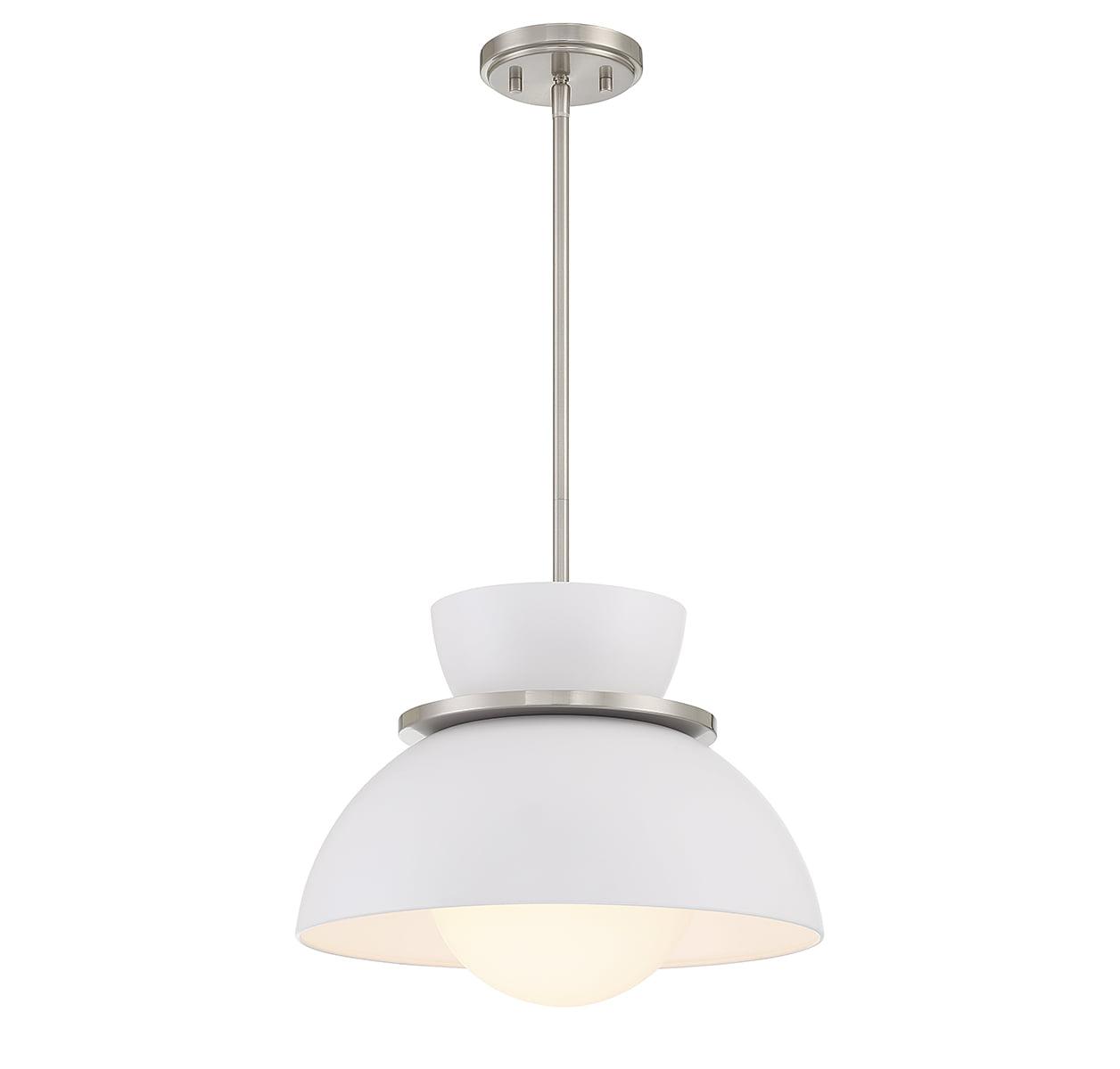 Contemporary Brushed Nickel Bowl Pendant with Opal Glass Shade