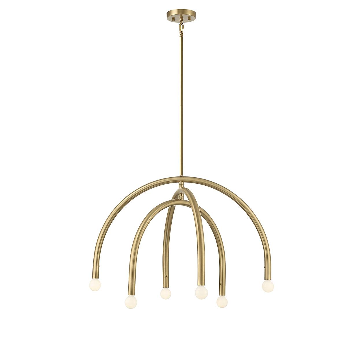 Natural Brass 6-Light Midcentury Modern Chandelier