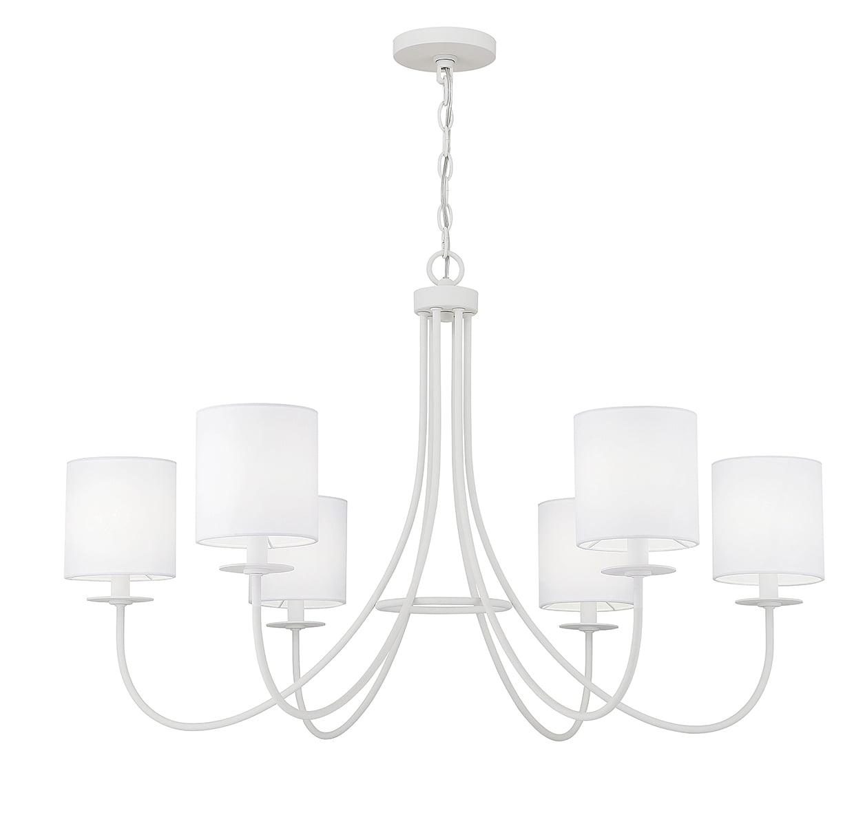 Bisque White Fabric Shade 6-Light Elegant Chandelier